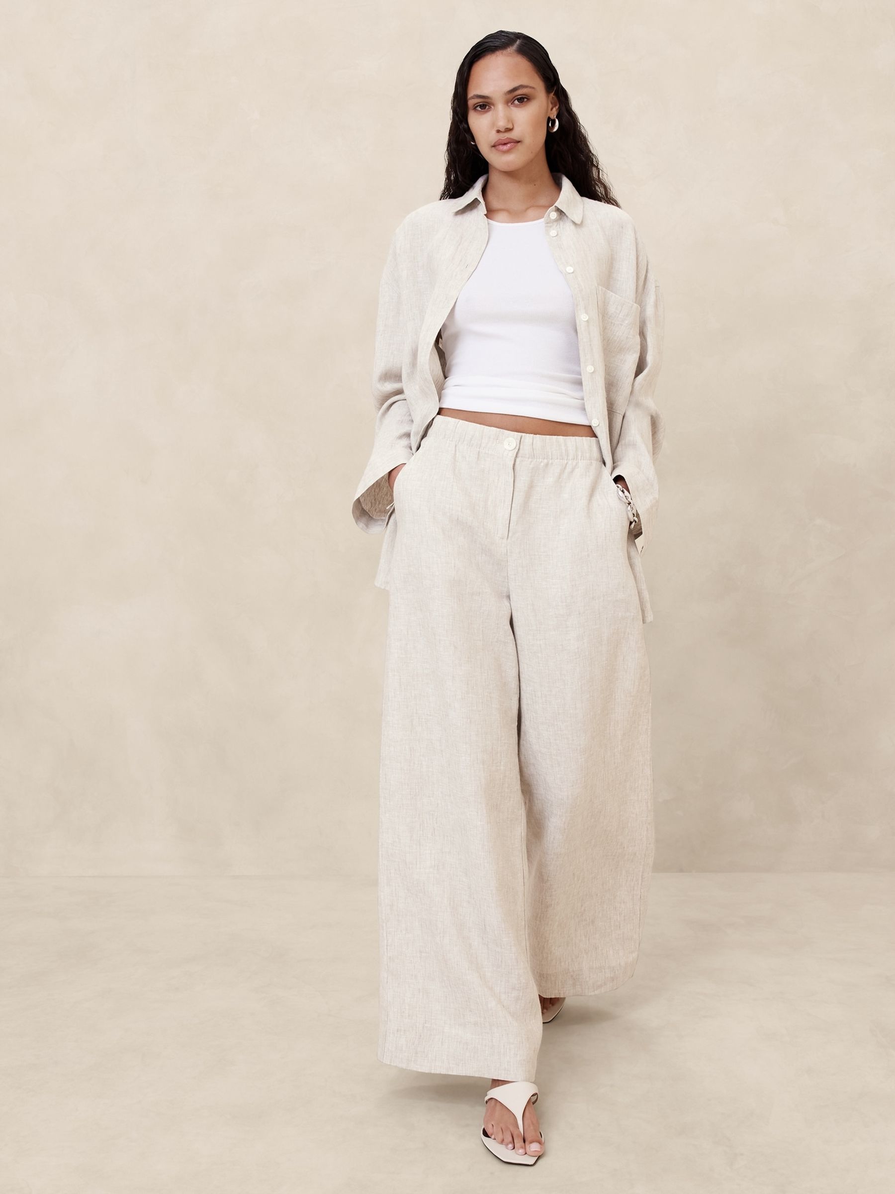 Banana Republic Beige Linen Pull On Trousers - Image 1 of 1