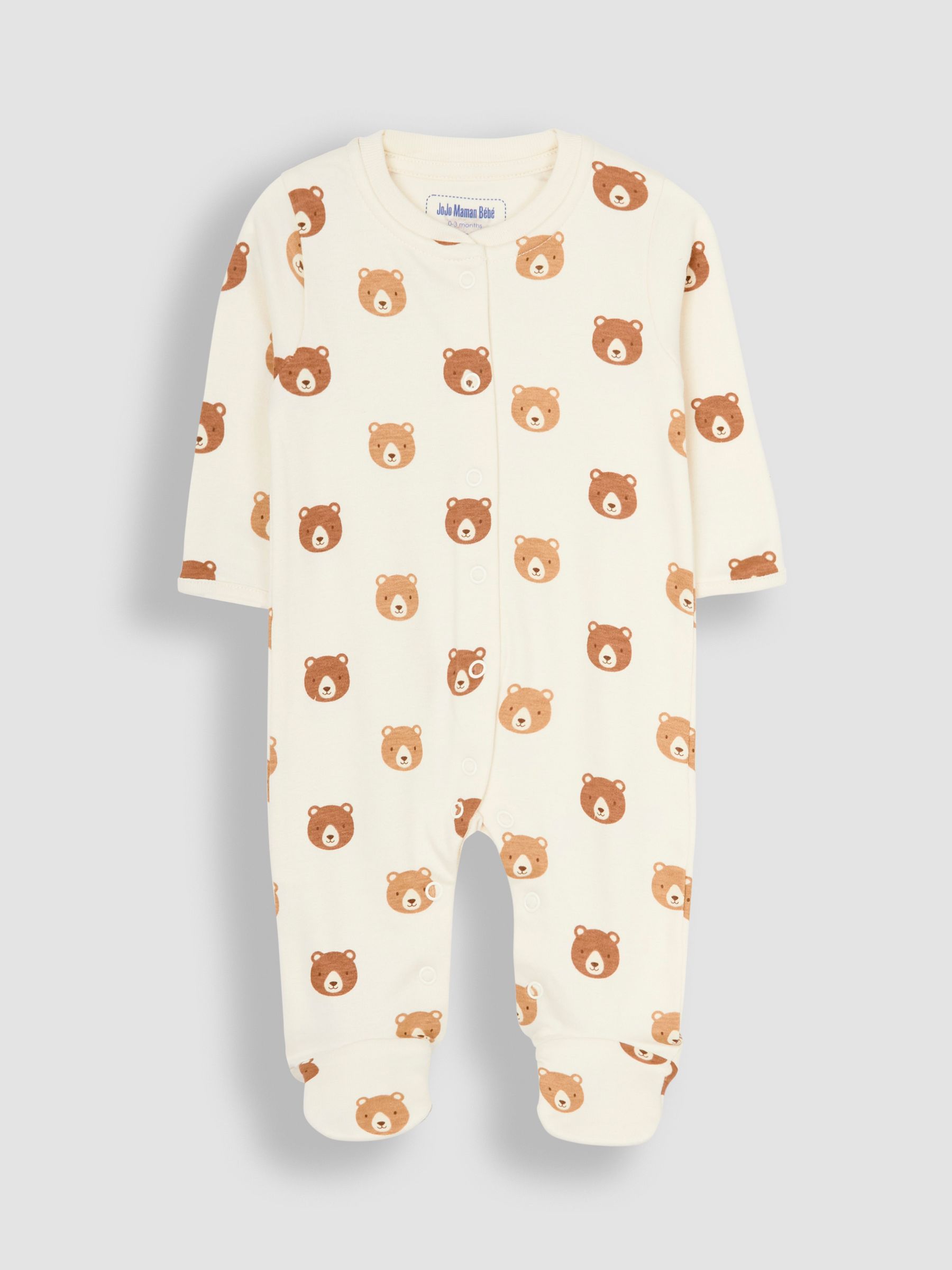 Natural Cream Cotton Footed Animal Print Sleepsuits 3-Pack - Image 4 of 7