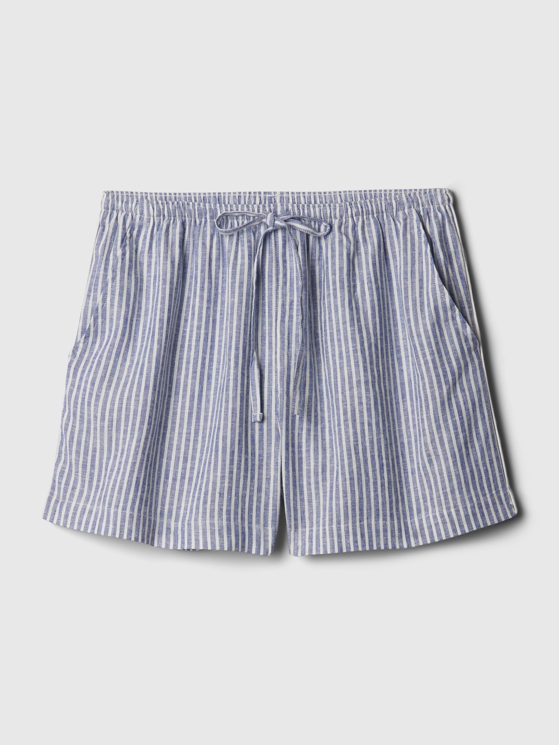 Blue & White Stripe Linen-Blend Pyjama Shorts - Image 4 of 4