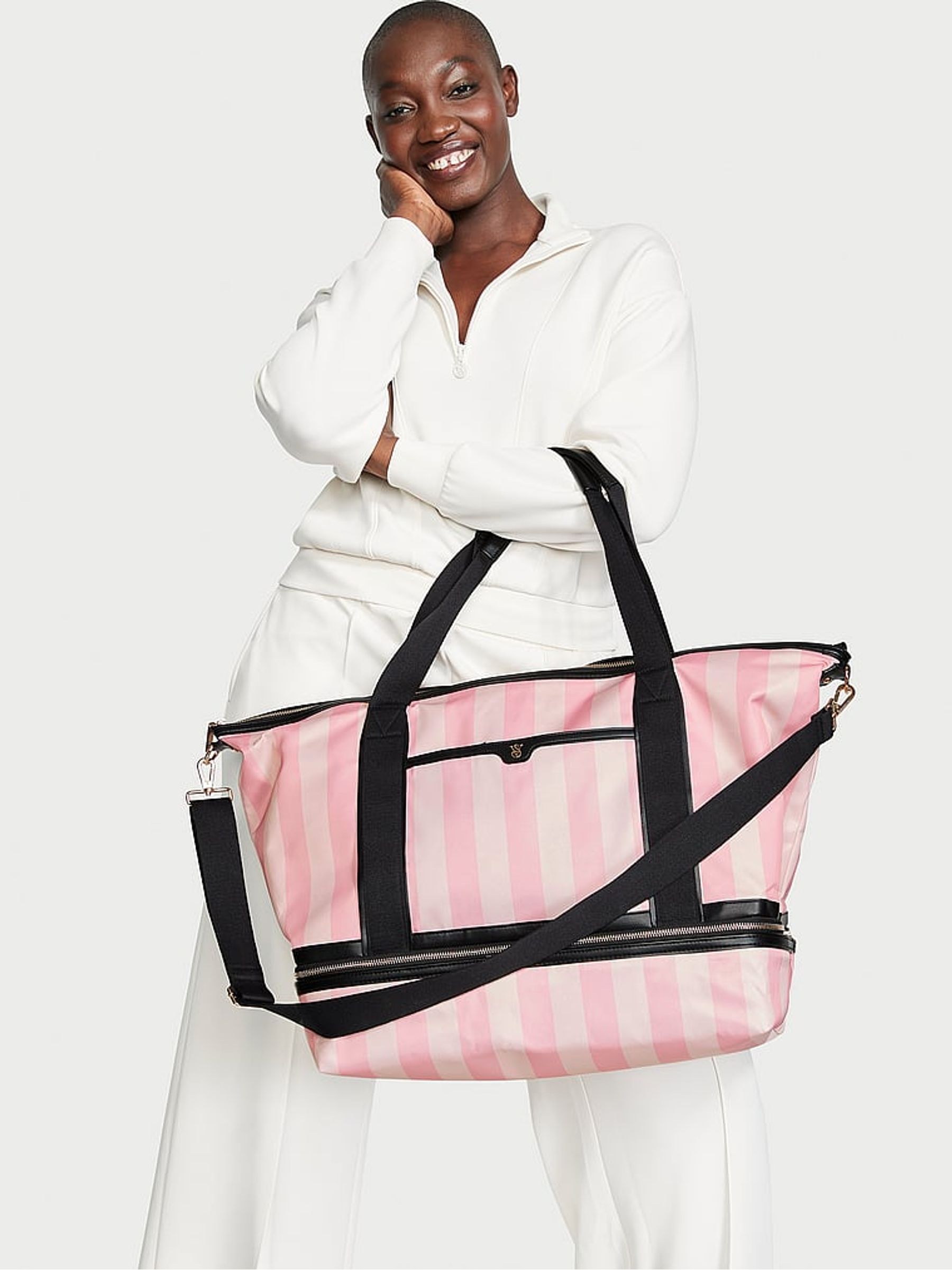 Iconic Stripe Pink Travel Weekender Bag - Image 2 of 4