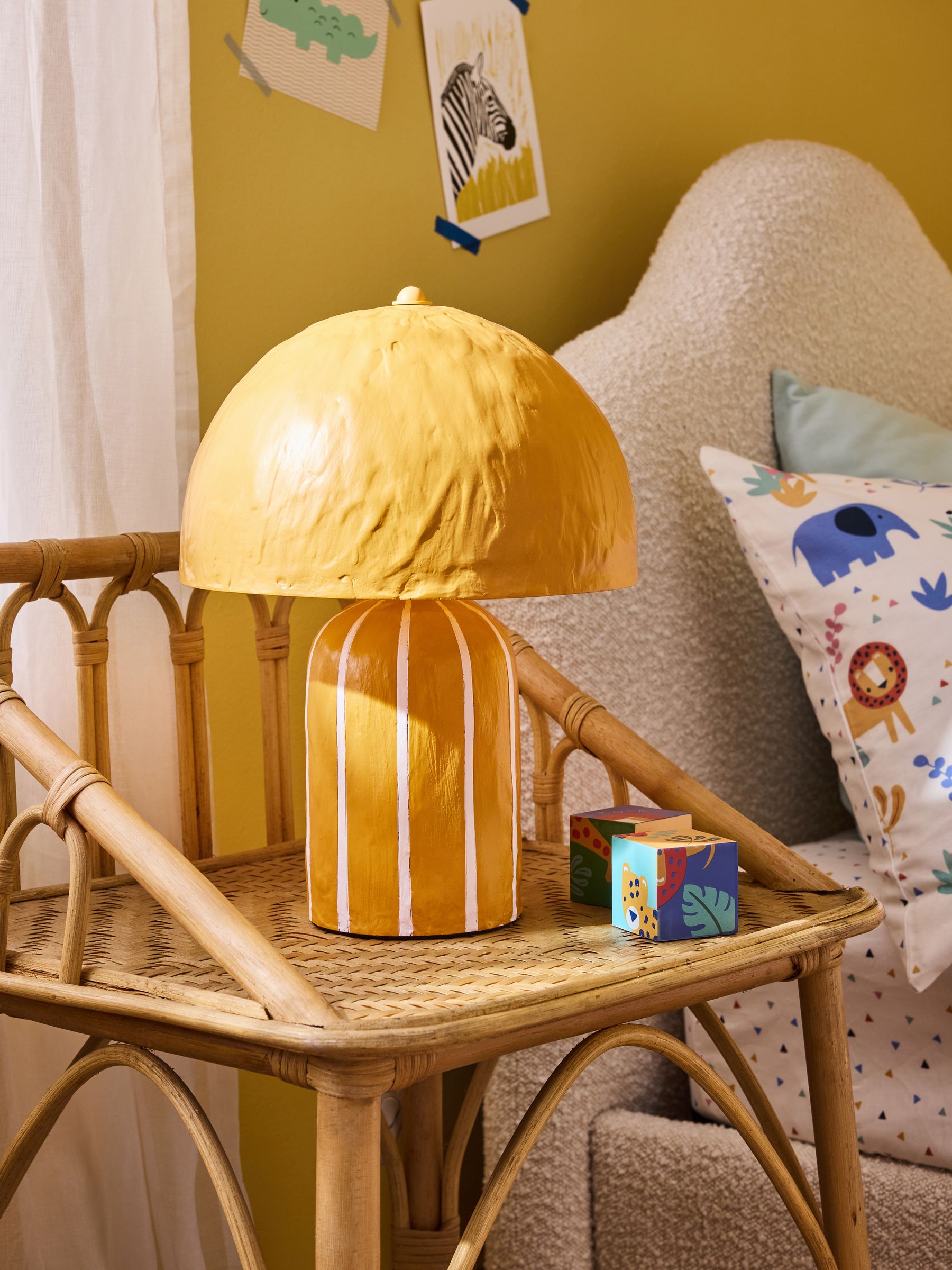 Ochre/Cream Asta Striped Table Lamp - Image 1 of 5