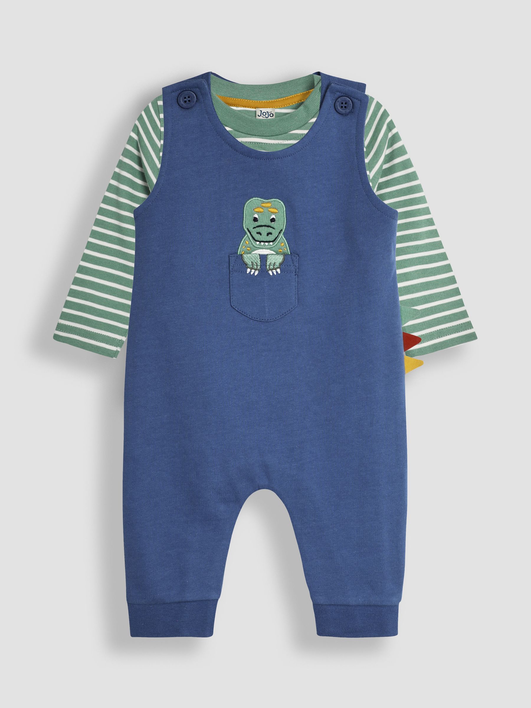 Denim Blue TRex Appliqué Pocket Dungarees and Top Set - Image 1 of 6