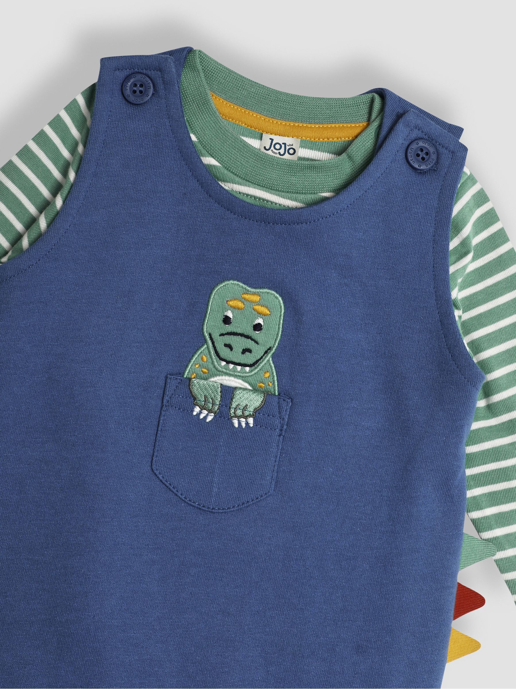Denim Blue TRex Appliqué Pocket Dungarees and Top Set - Image 6 of 6