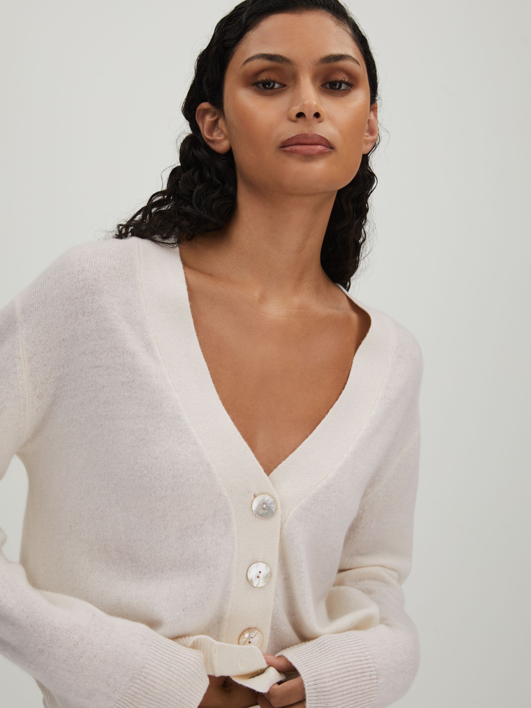 CRUSH Collection Cashmere Cardigan in White - Image 1 of 5