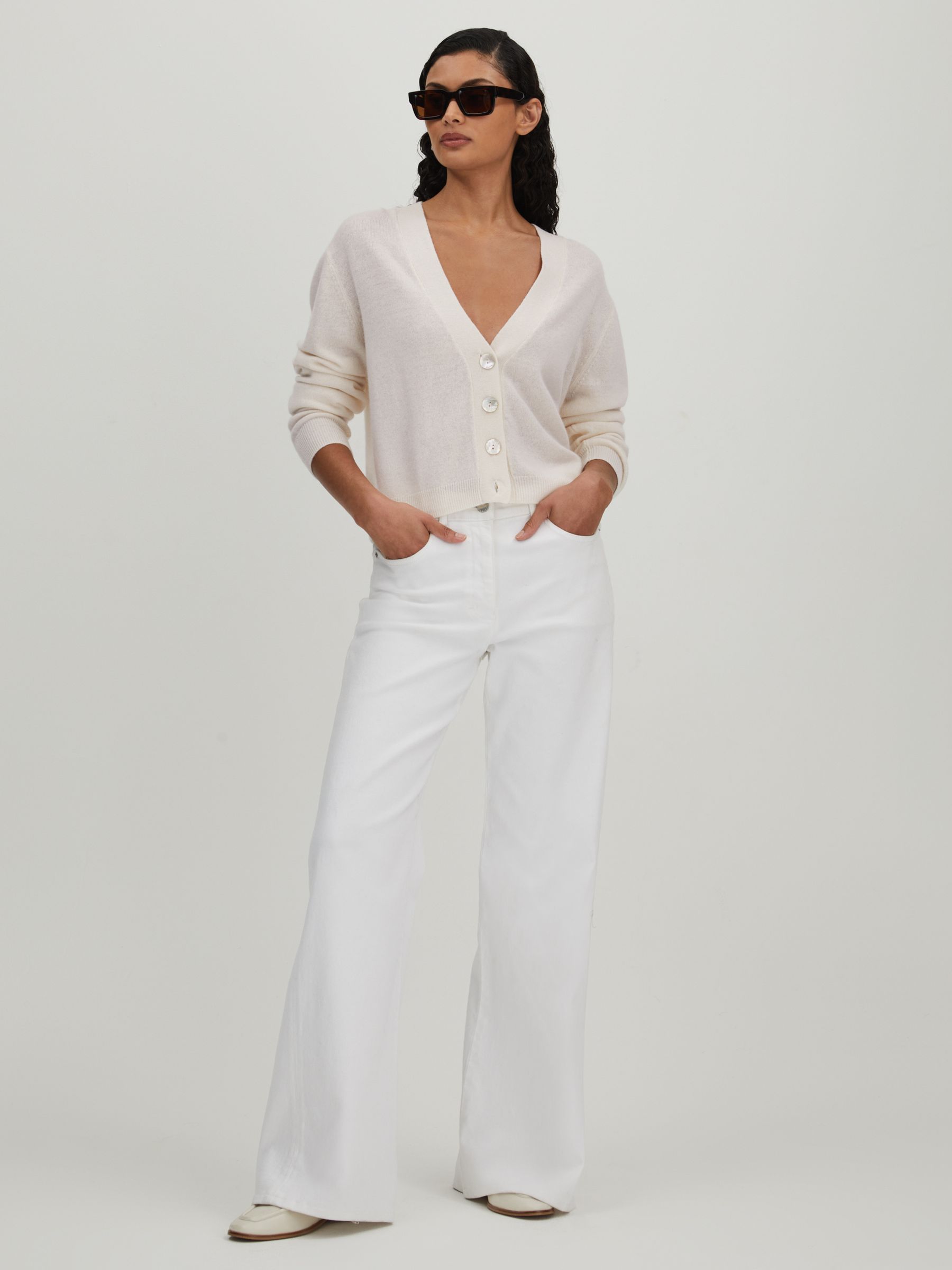 CRUSH Collection Cashmere Cardigan in White - Image 3 of 5