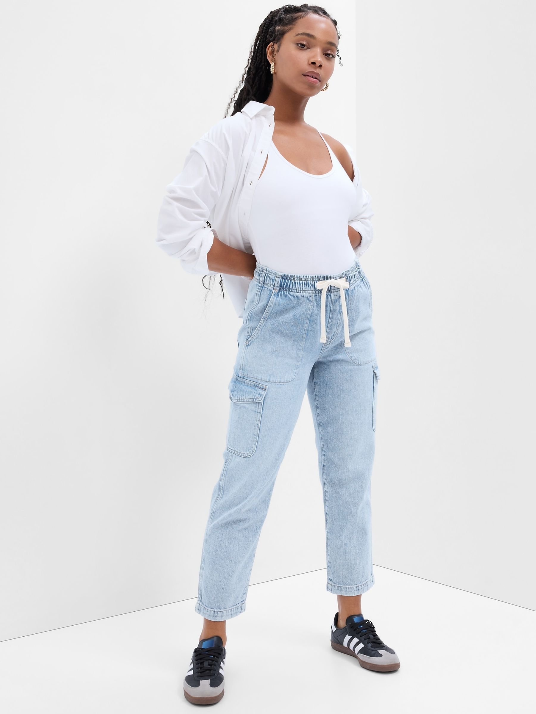 Blue Mid Rise Easy Cargo Jeans - Image 1 of 5