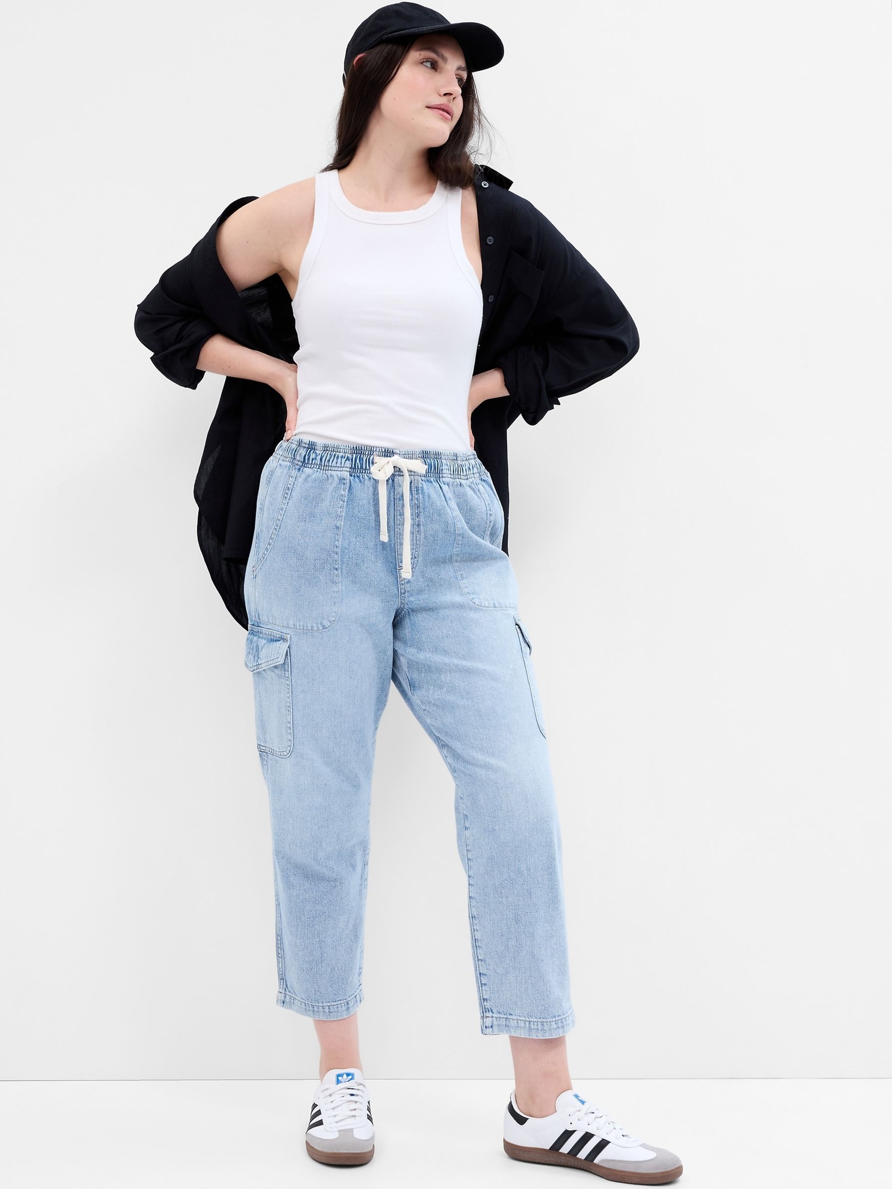 Blue Mid Rise Easy Cargo Jeans - Image 3 of 5