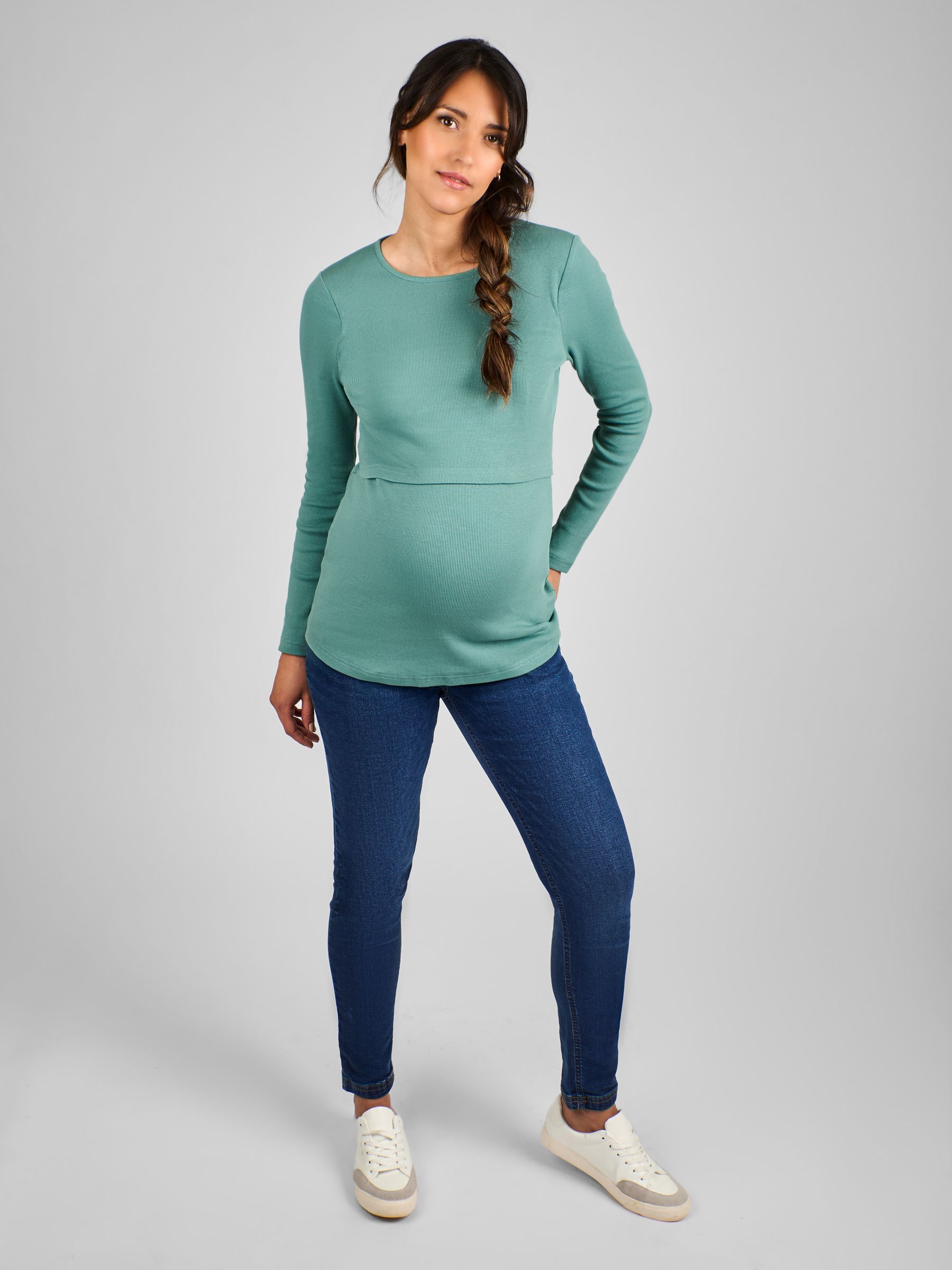 Sage Green Ribbed Jersey Maternity & Nursing Top - Image 3 of 4