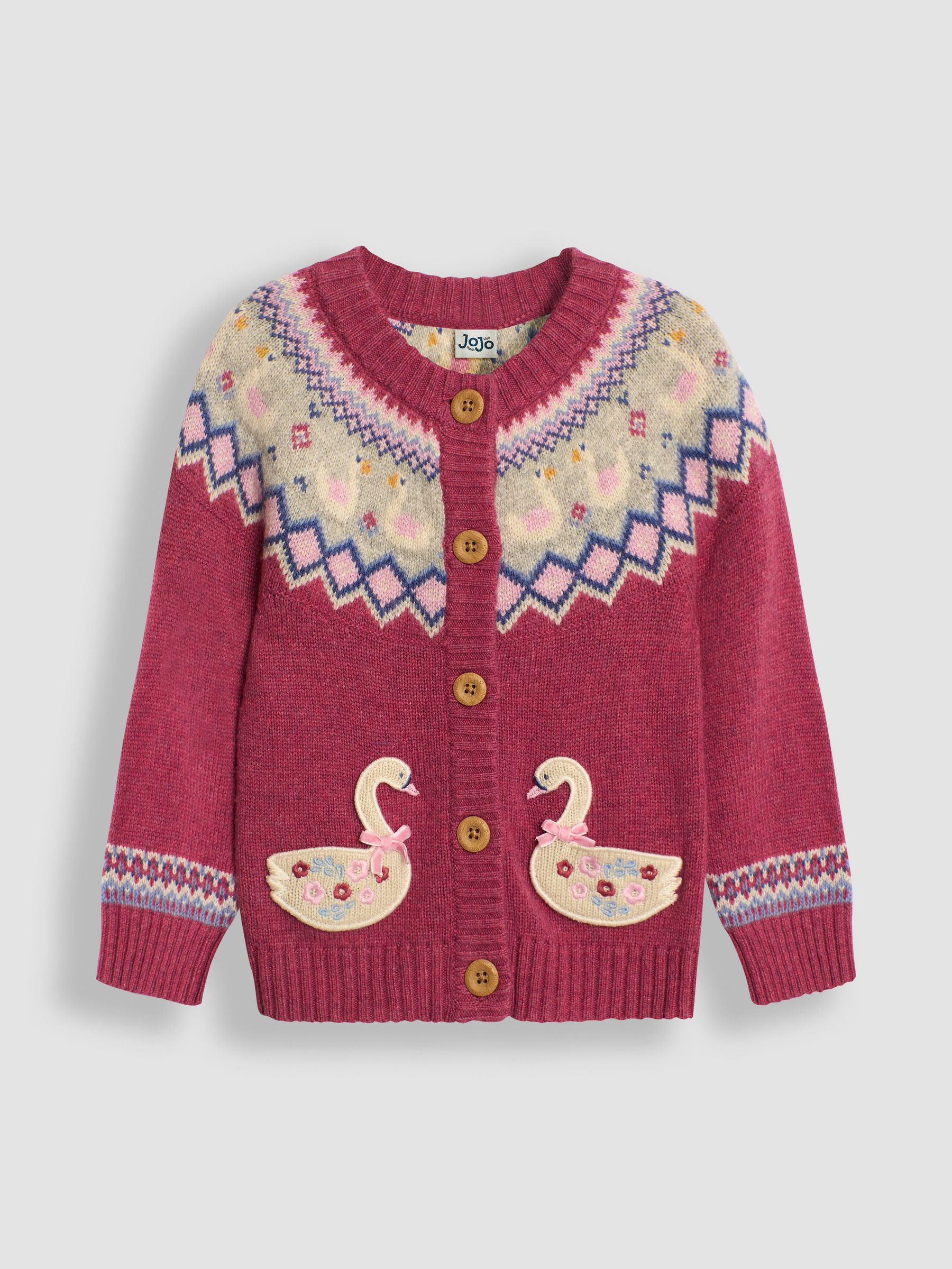 Rose Pink Swan Knit Fair Isle Cardigan - Image 2 of 4