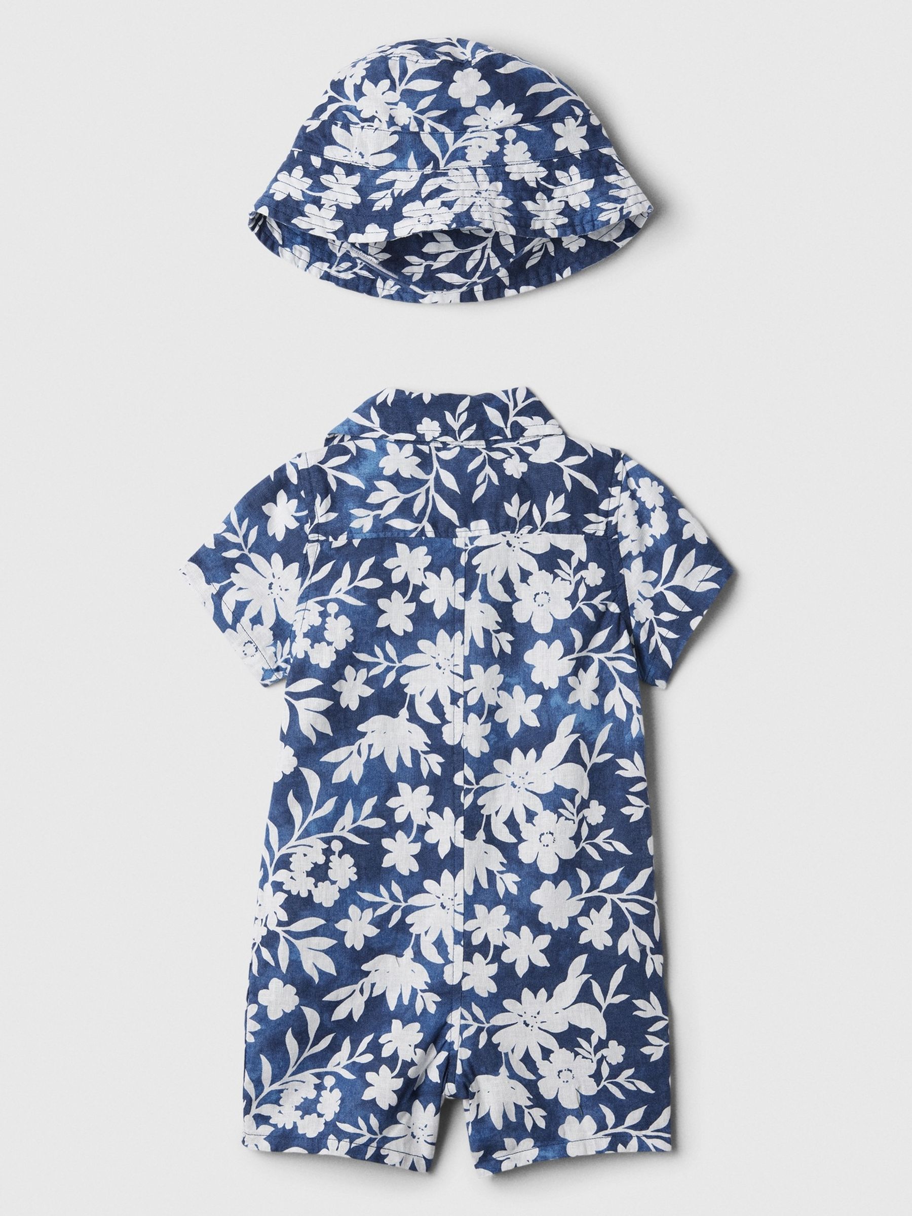 Blue Floral Rompersuit and Hat Set - Image 1 of 1