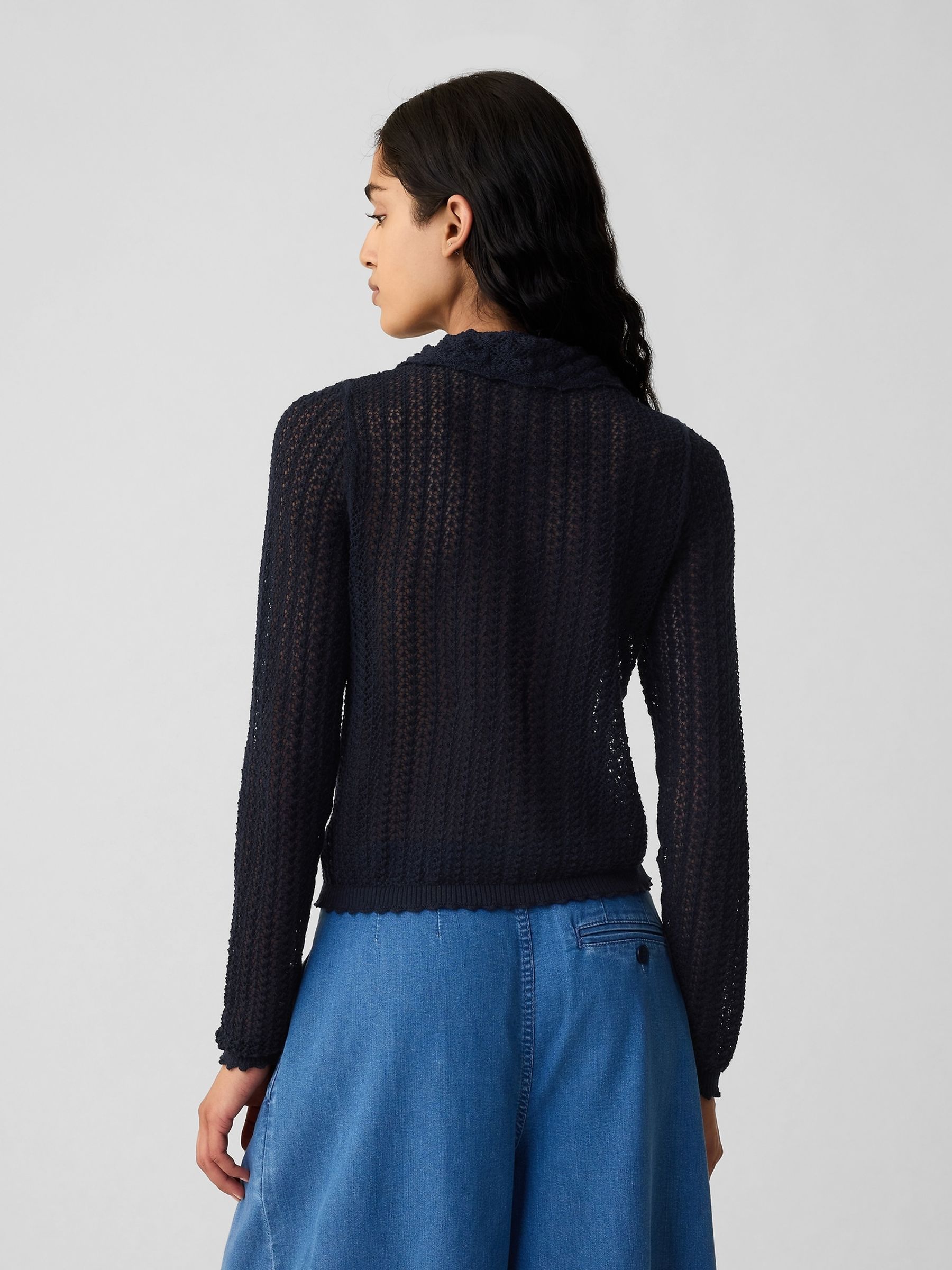 Navy Blue DÔEN Linen-Blend Cardigan - Image 2 of 5