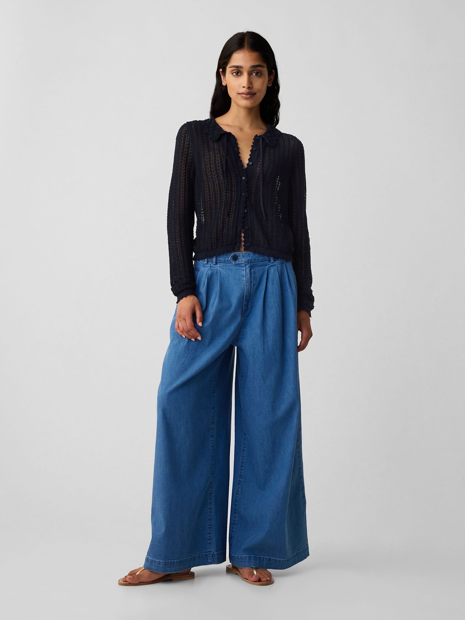 Navy Blue DÔEN Linen-Blend Cardigan - Image 3 of 5