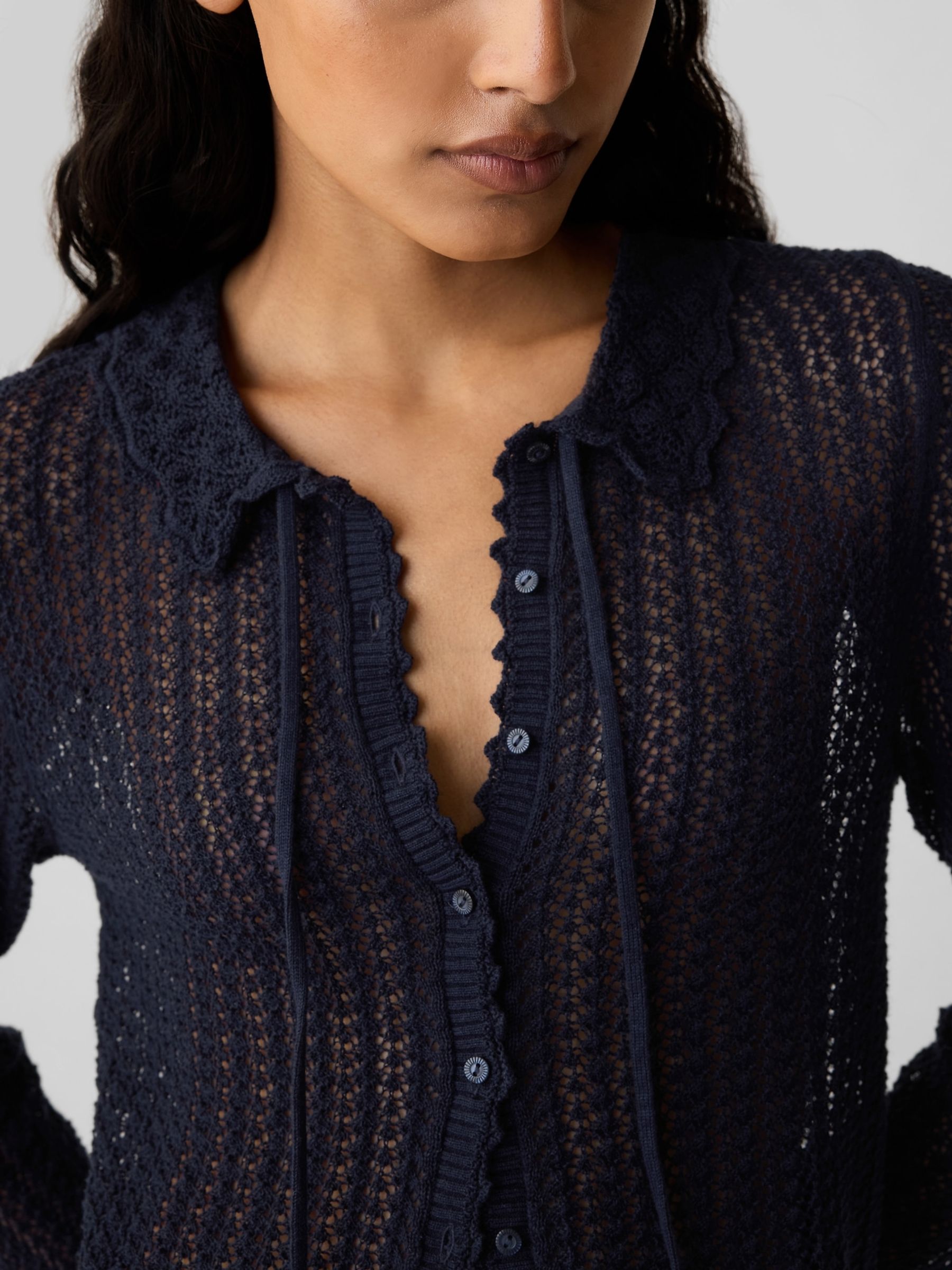 Navy Blue DÔEN Linen-Blend Cardigan - Image 4 of 5