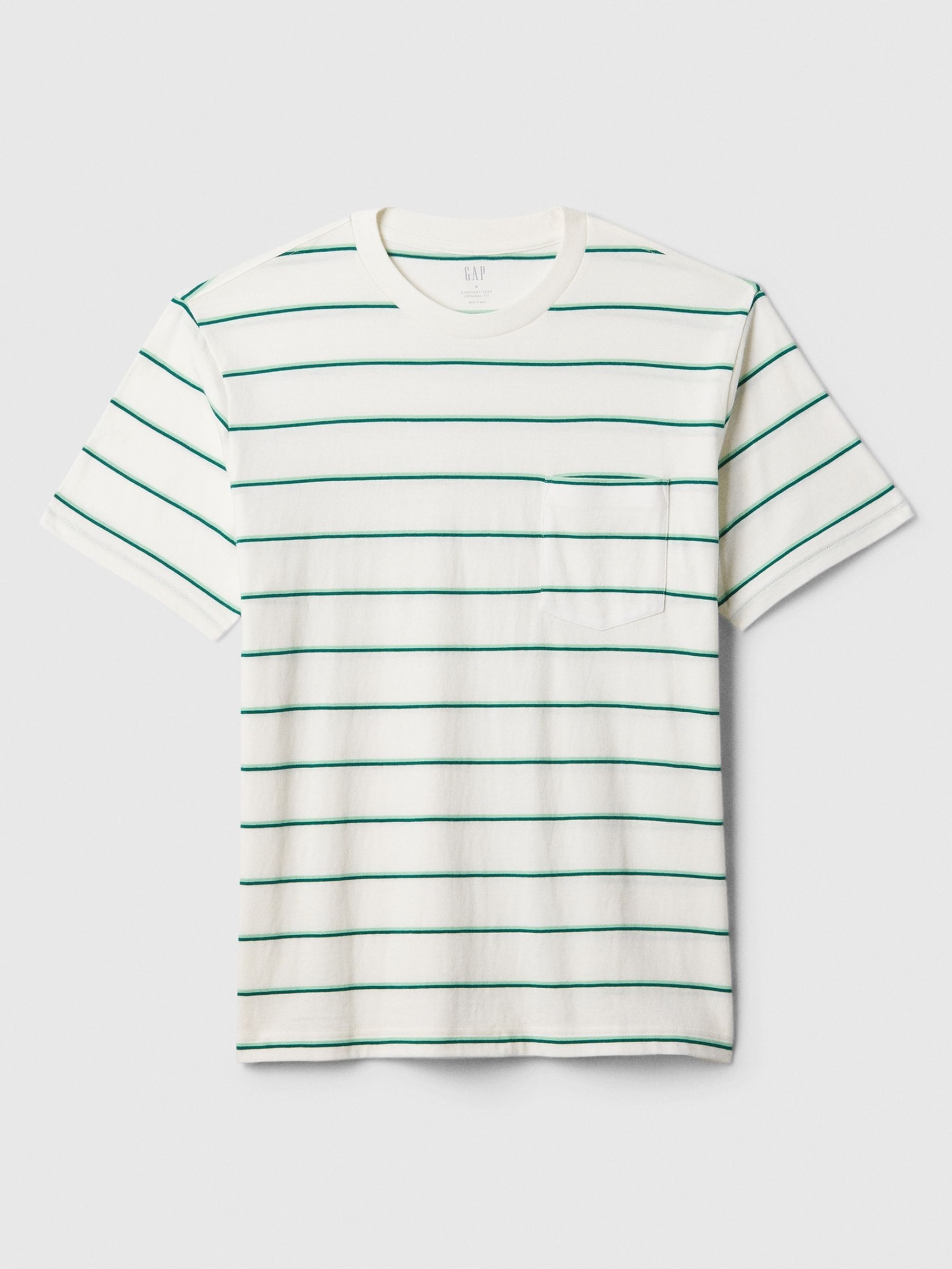 White/Green Stripe Original Pocket Short Sleeve Crew Neck T-Shirt - Image 4 of 4