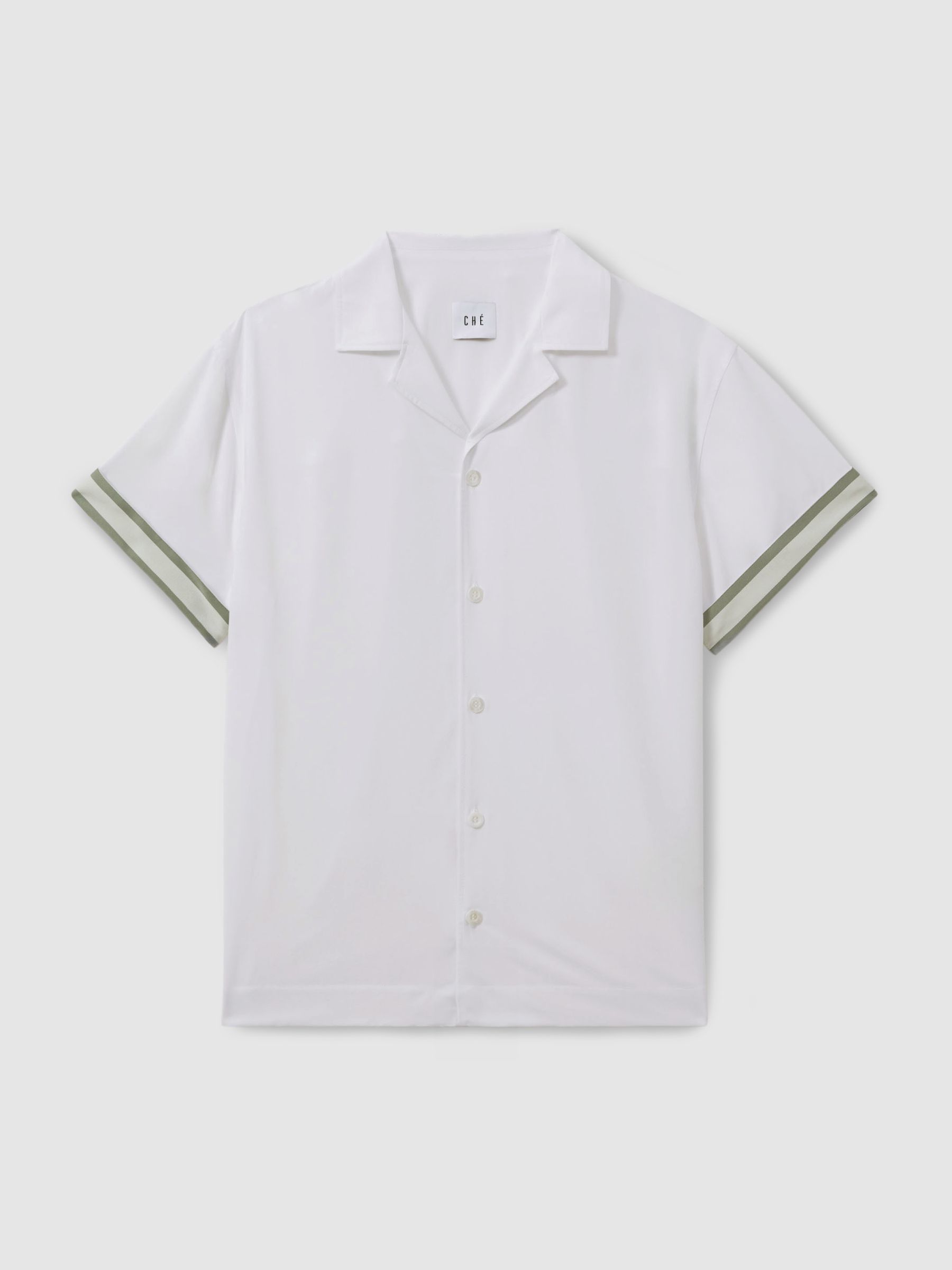 Reiss | Ché Cuff Detail Cuban Collar Shirt in White - Image 1 of 5