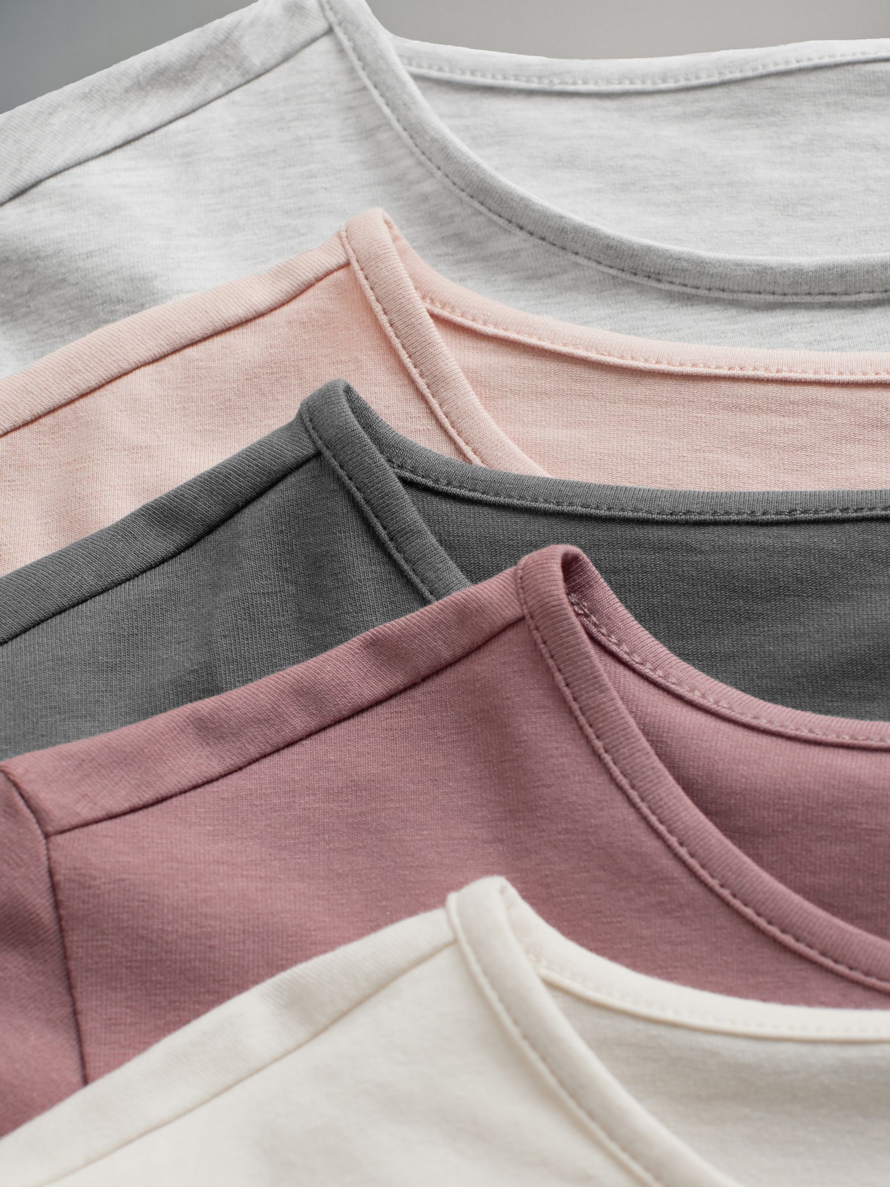 Light Grey/Light Pink/Slate Grey/Cream/Mauve Pink - 5 Pack Long Sleeve Crew Neck T-Shirts - Image 12 of 13