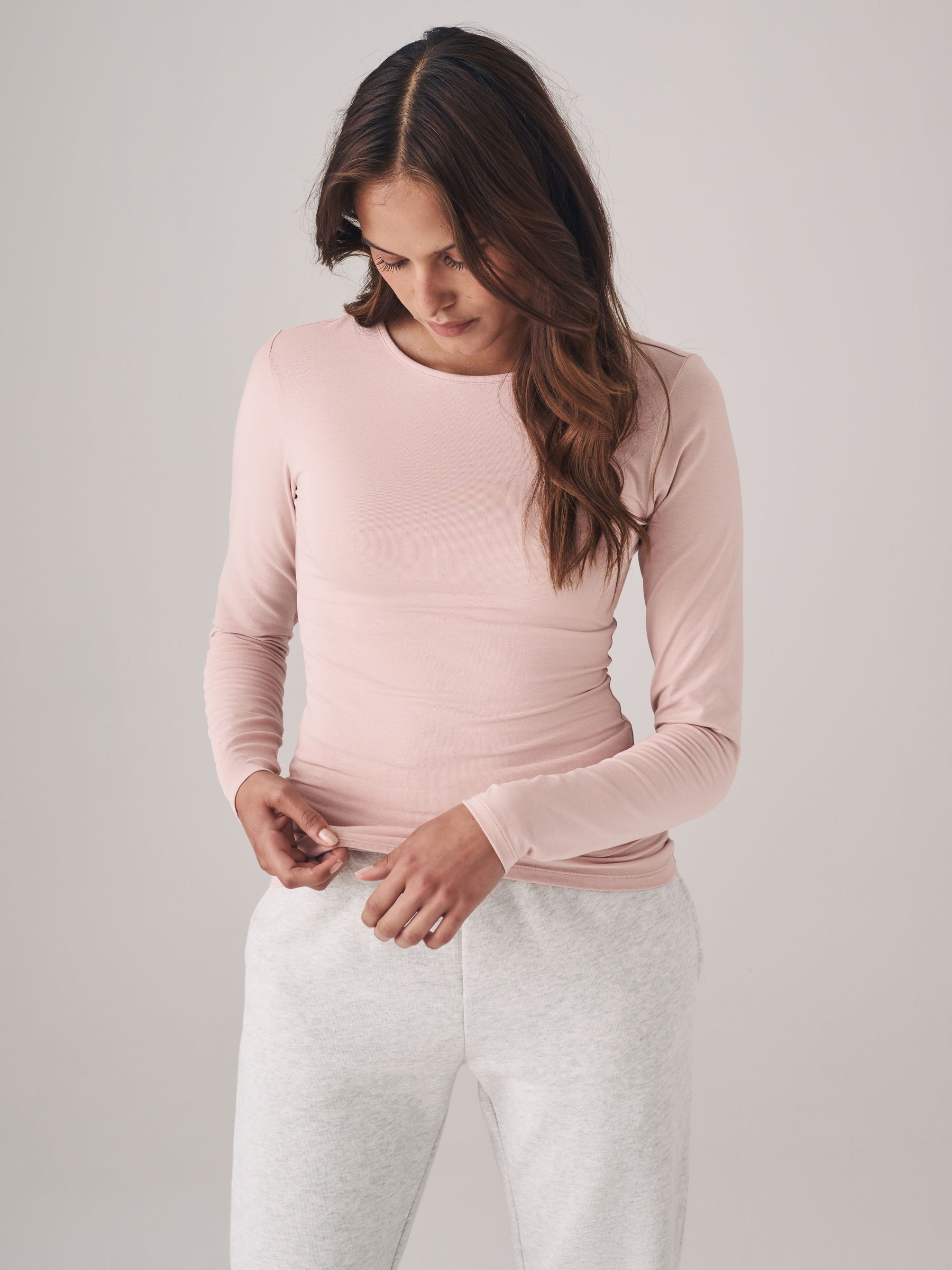 Light Grey/Light Pink/Slate Grey/Cream/Mauve Pink - 5 Pack Long Sleeve Crew Neck T-Shirts - Image 3 of 13