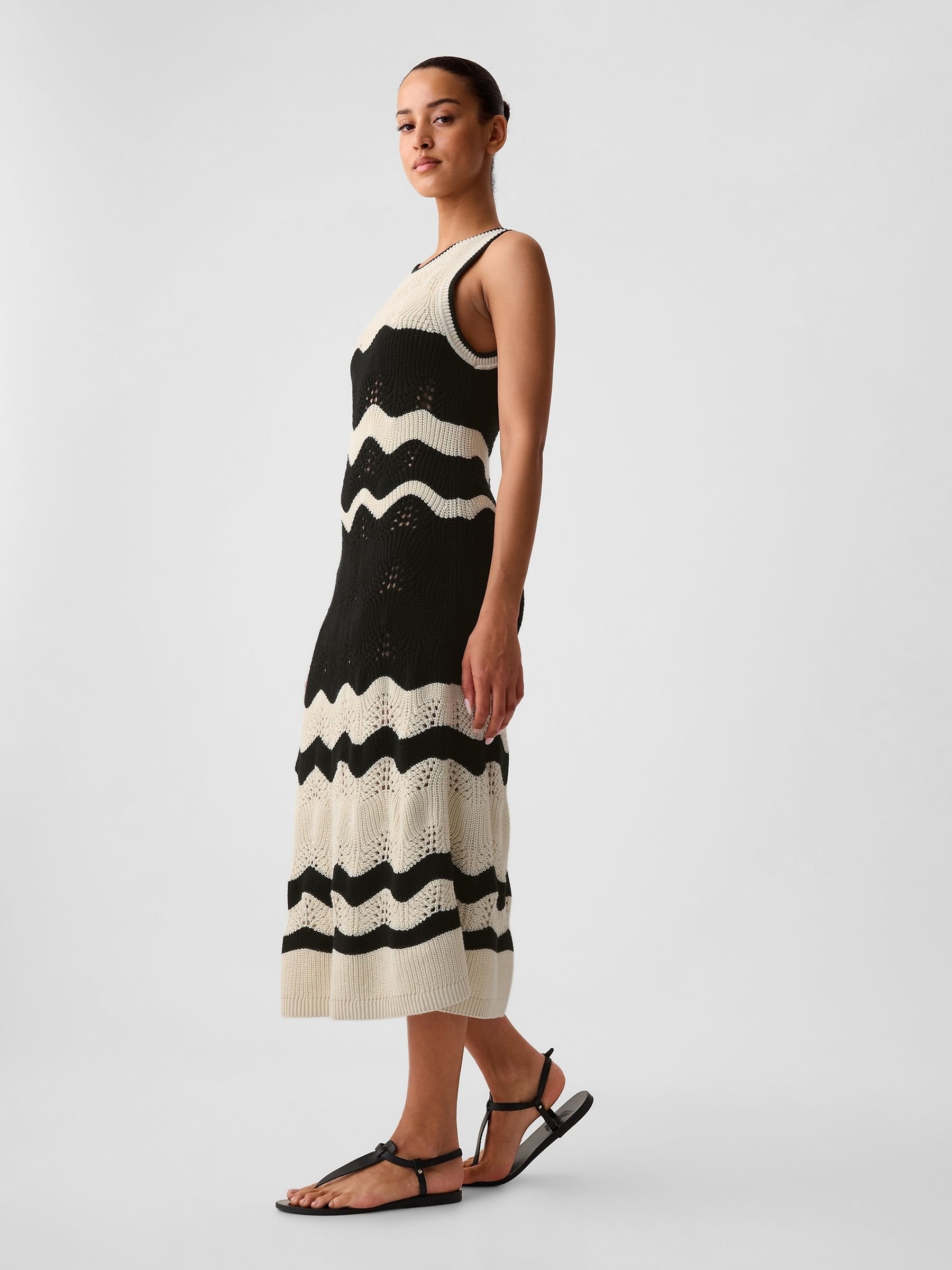 Black Sleeveless Knit Crochet Midi Dress - Image 4 of 6