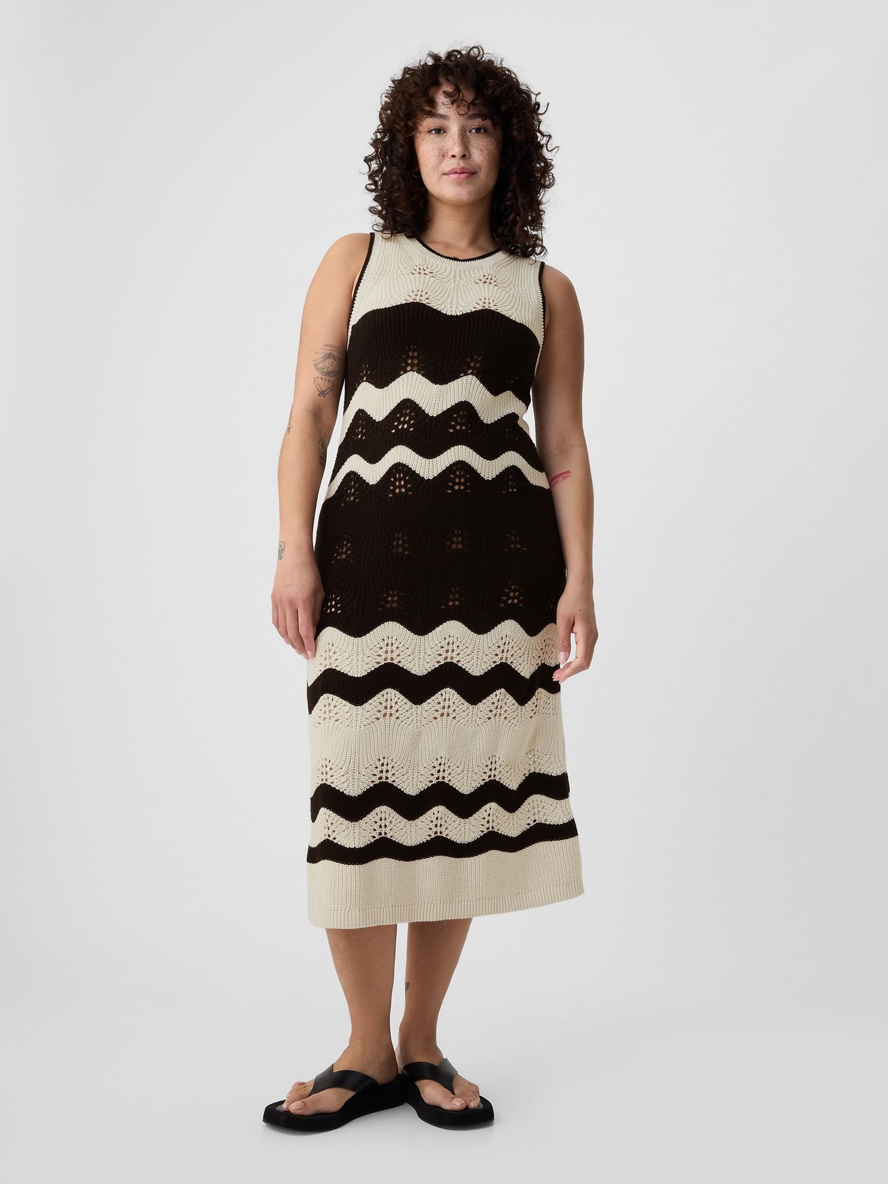 Black Sleeveless Knit Crochet Midi Dress - Image 5 of 6