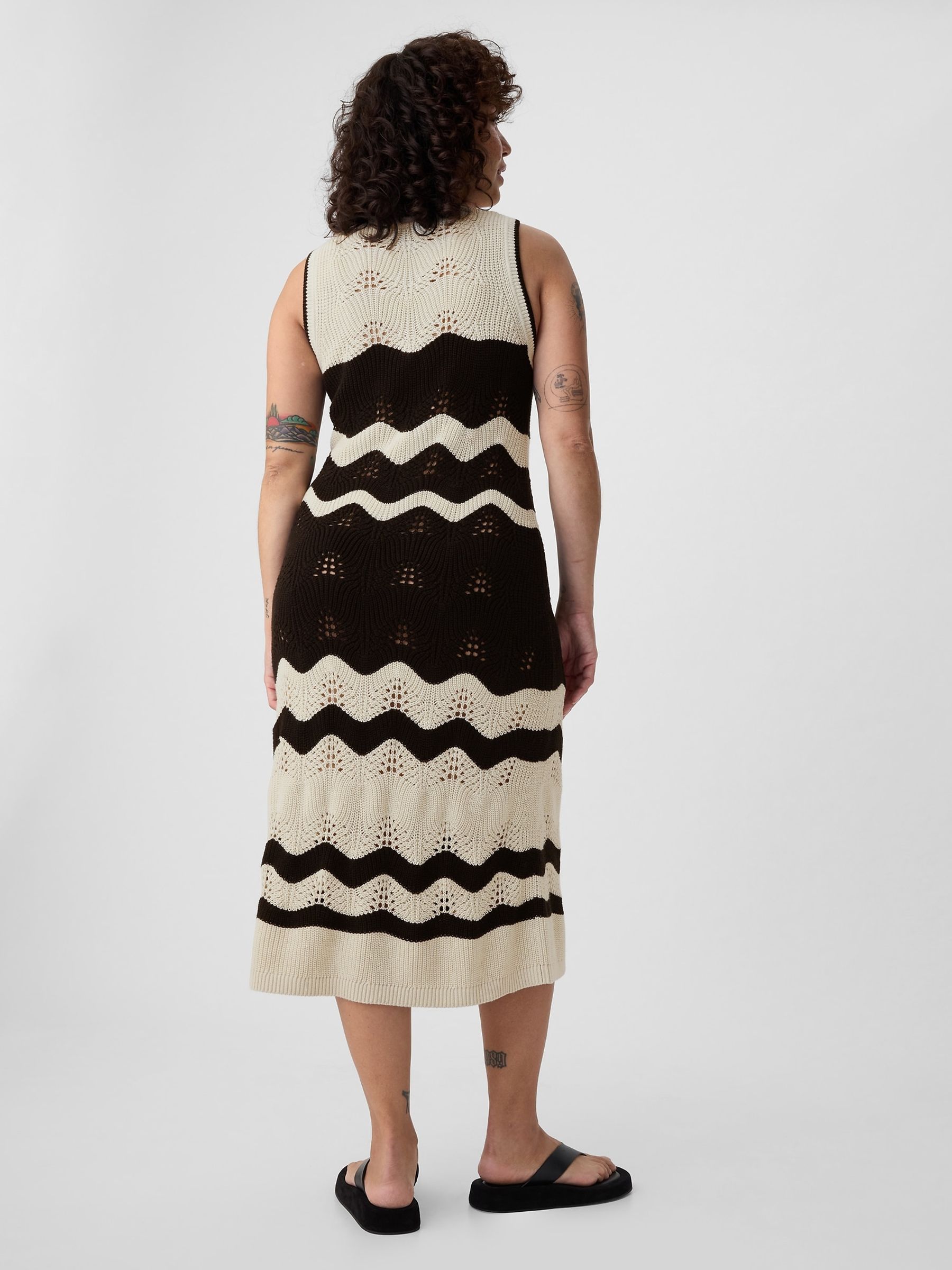 Black Sleeveless Knit Crochet Midi Dress - Image 6 of 6