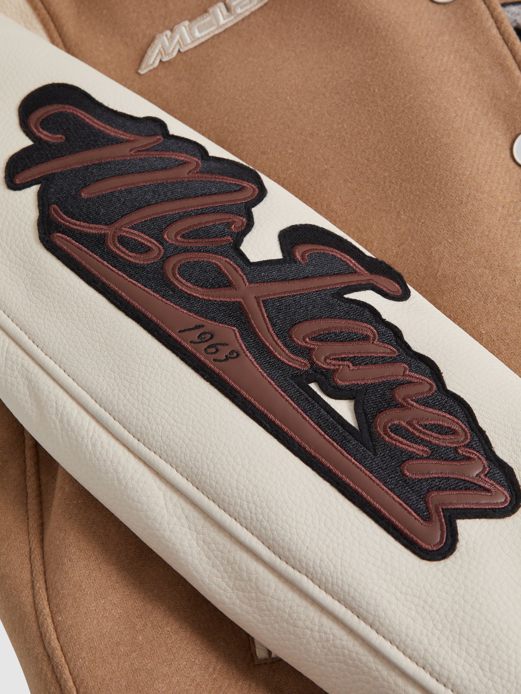 McLaren F1 Leather Varsity Jacket in Camel/Ecru - Image 7 of 7