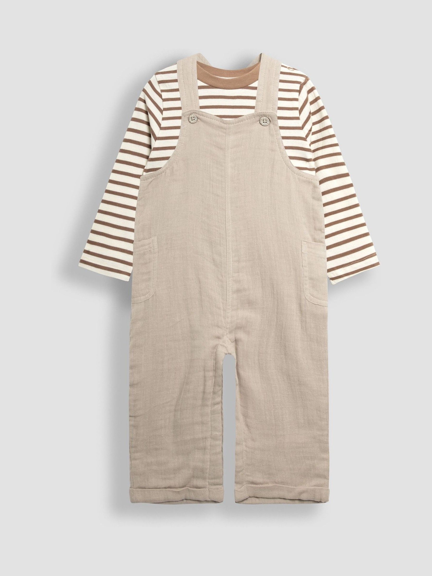 Natural Cheesecloth Dungarees And Top Set - Image 1 of 5