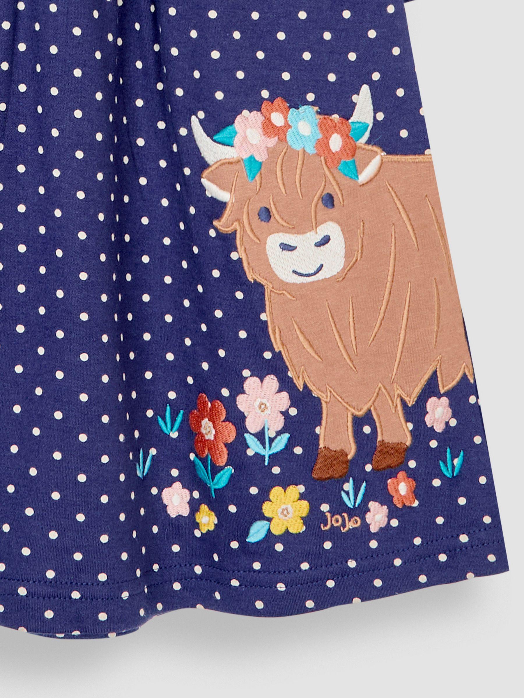 Navy Blue Highland Cow Appliqué Button Front Dress - Image 3 of 3
