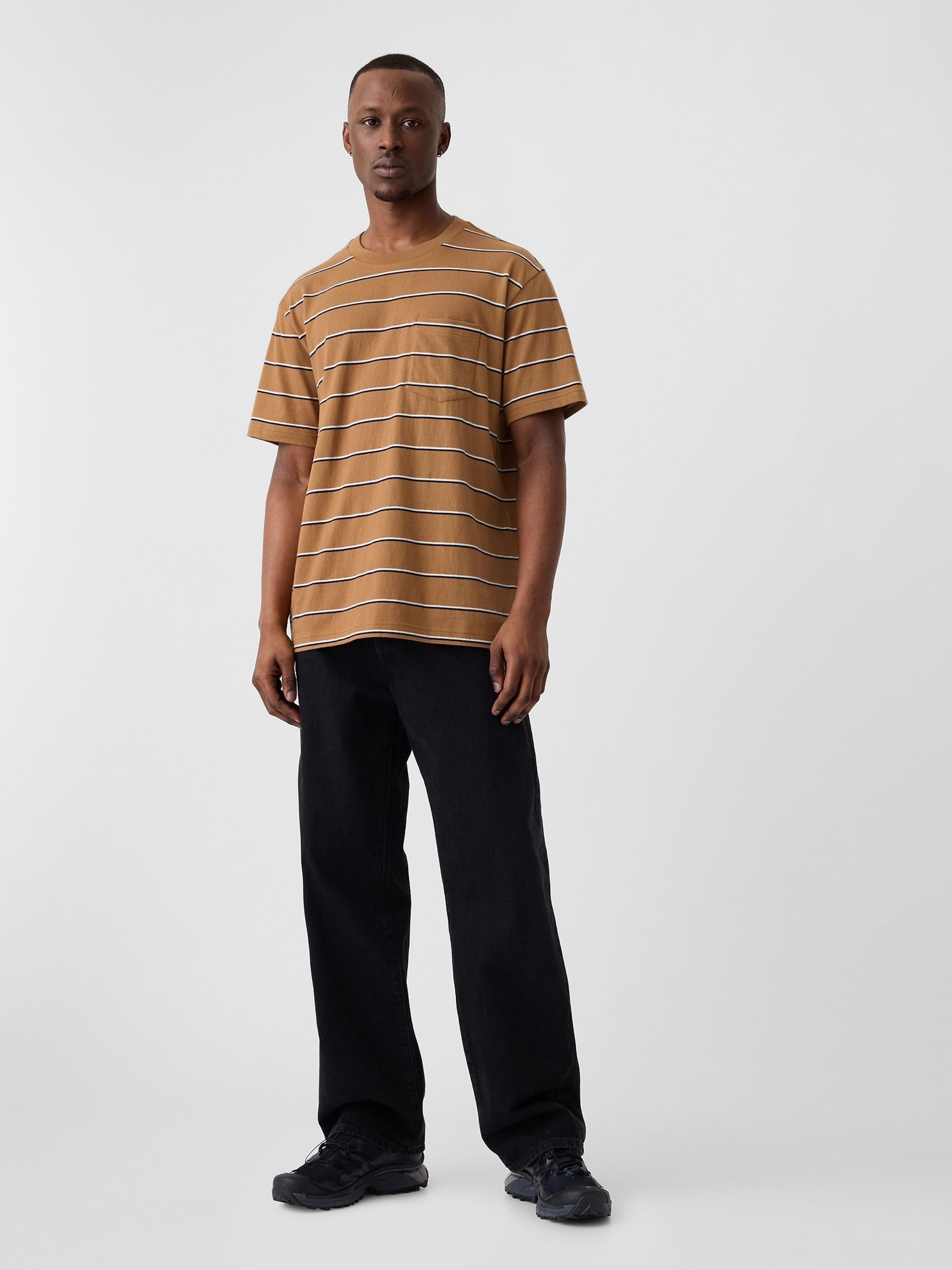 Brown Stripe Original Pocket Short Sleeve Crew Neck T-Shirt - Image 3 of 4