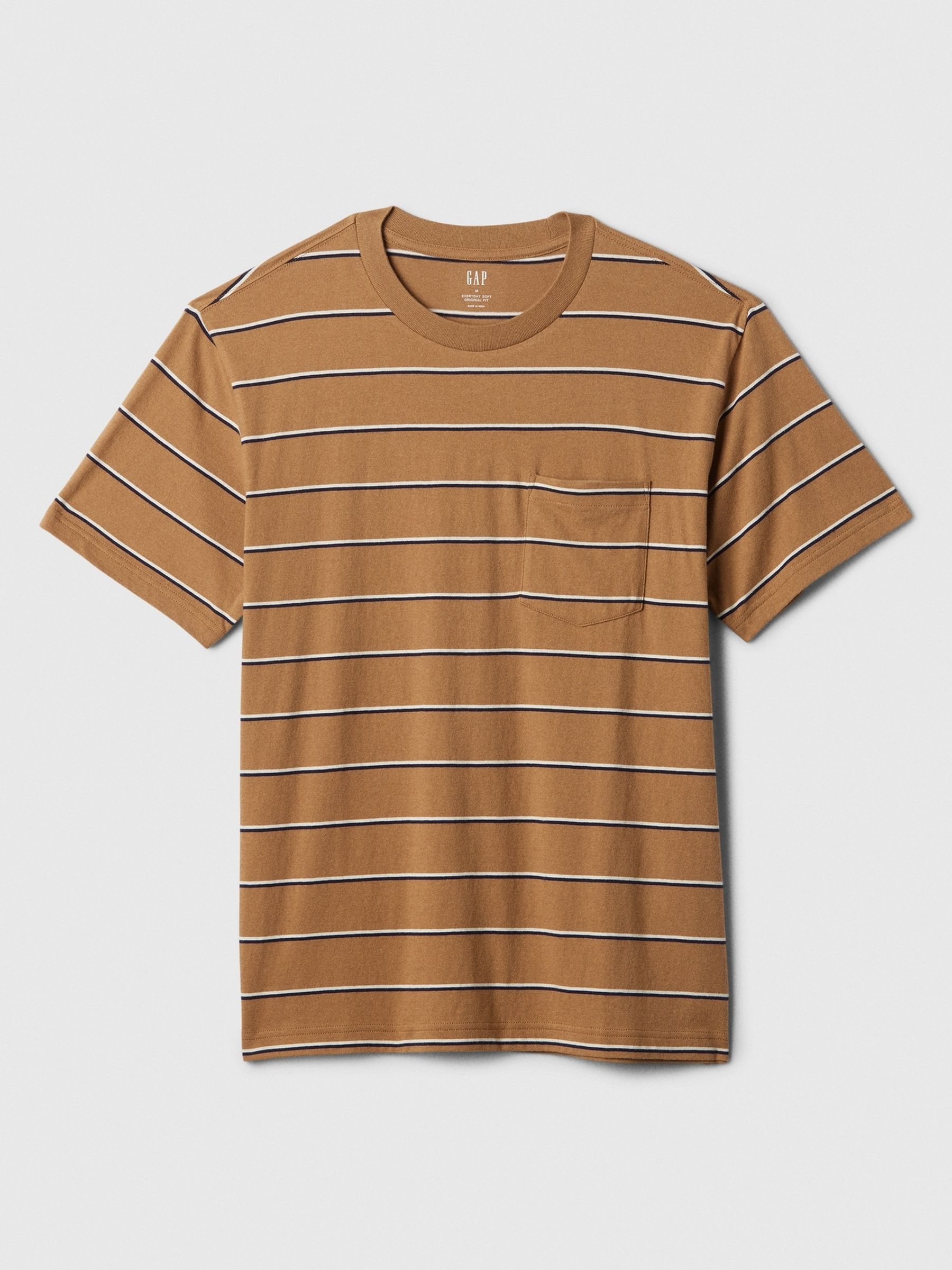 Brown Stripe Original Pocket Short Sleeve Crew Neck T-Shirt - Image 4 of 4