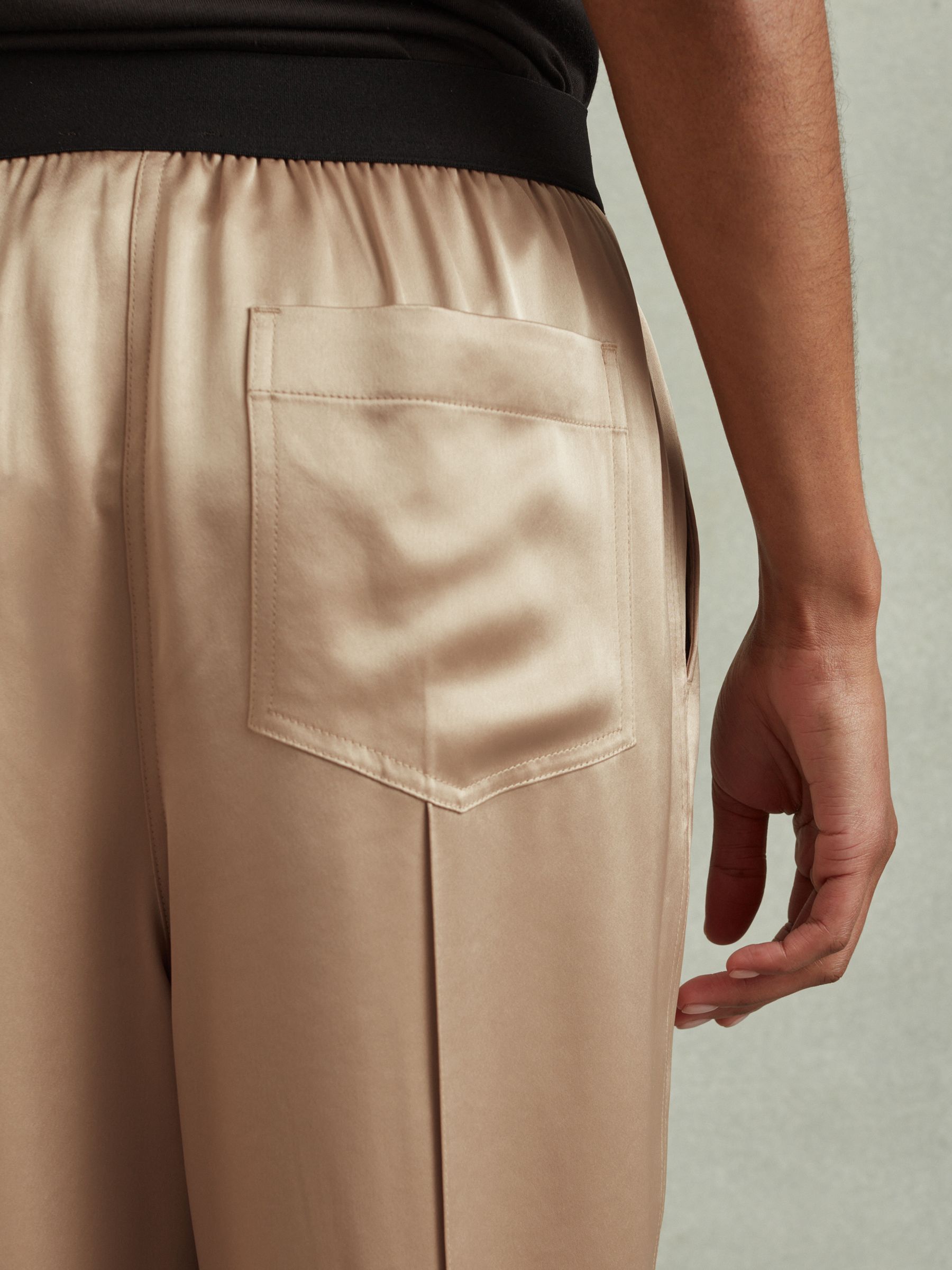 Elea Champagne Satin Elasticated Tapered Trousers - Image 4 of 6