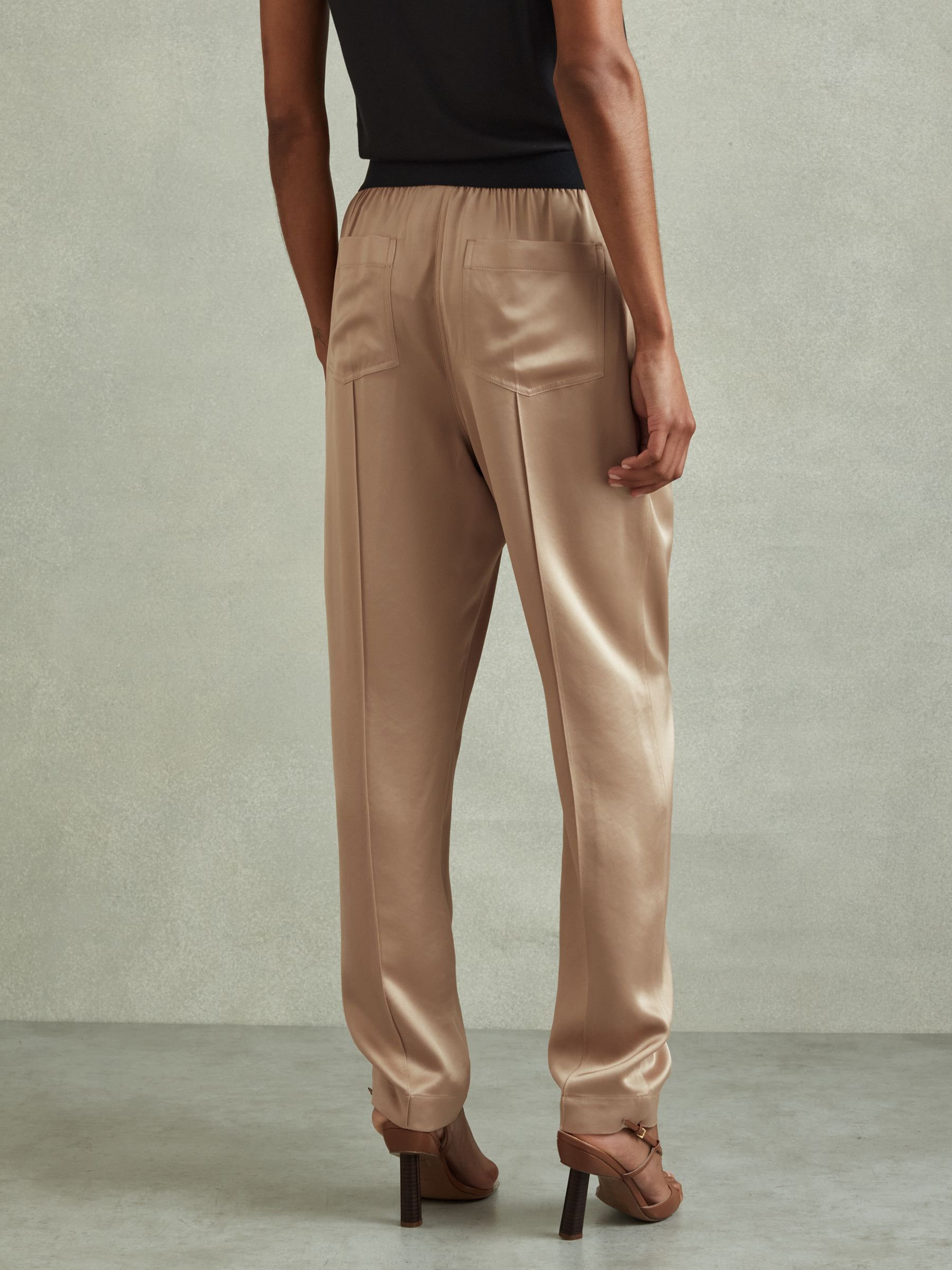 Elea Champagne Satin Elasticated Tapered Trousers - Image 5 of 6