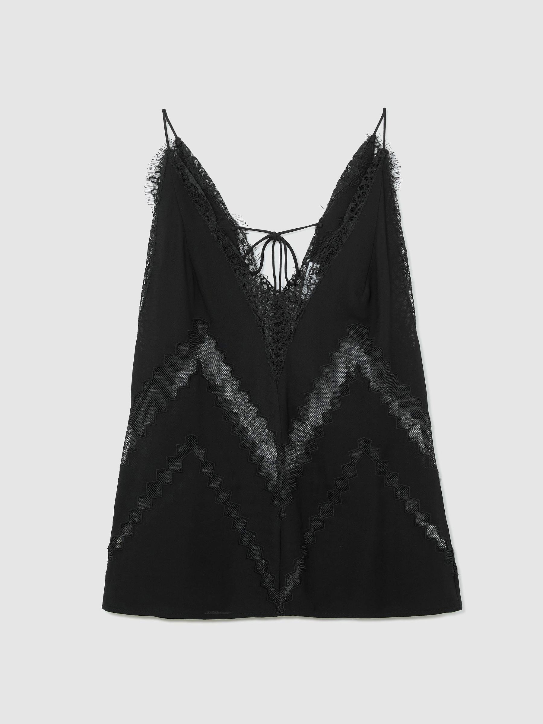 Lace-Trim Mesh-Detail Cami Top in Black - Image 2 of 8