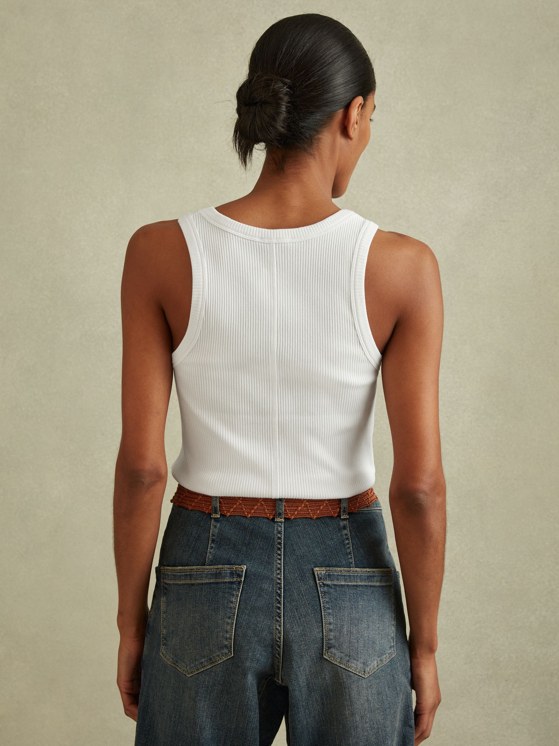 Ribbed Cotton Blend Vest in White - Image 4 of 5
