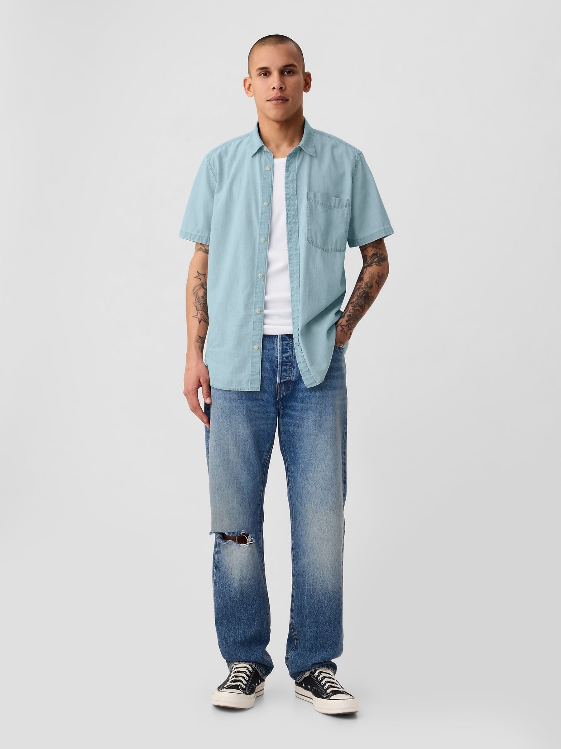 Blue Denim Short Sleeve Shirt - Image 3 of 4