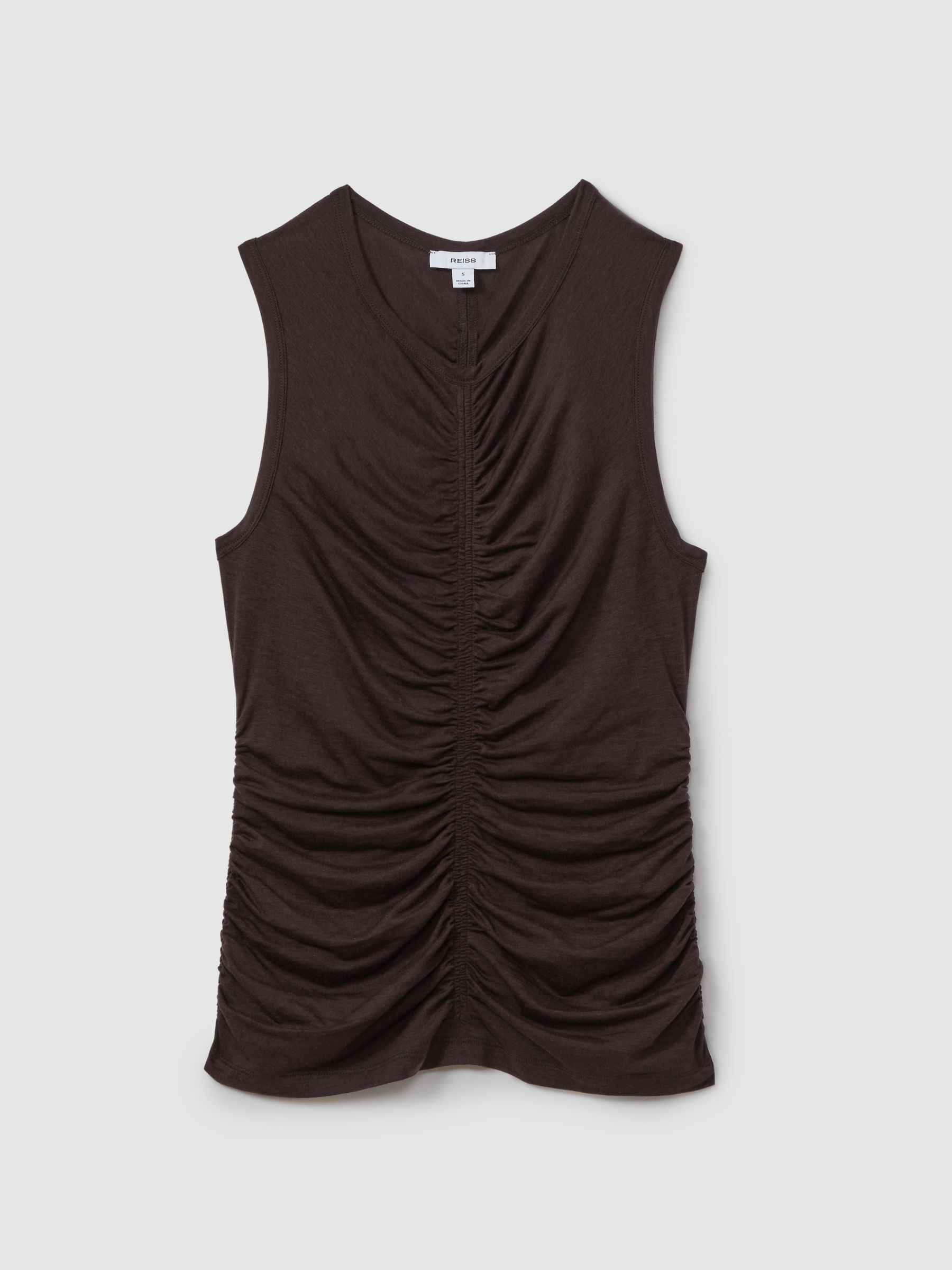 Lyocell-Wool Ruched Vest in Chocolate - Image 2 of 5