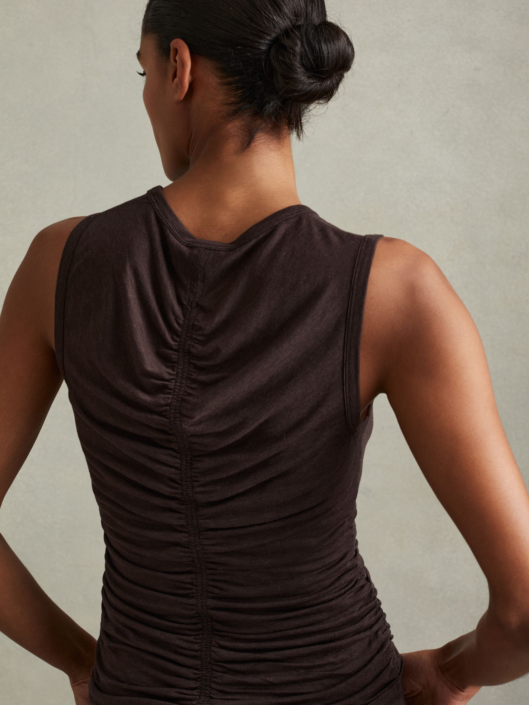 Lyocell-Wool Ruched Vest in Chocolate - Image 4 of 5
