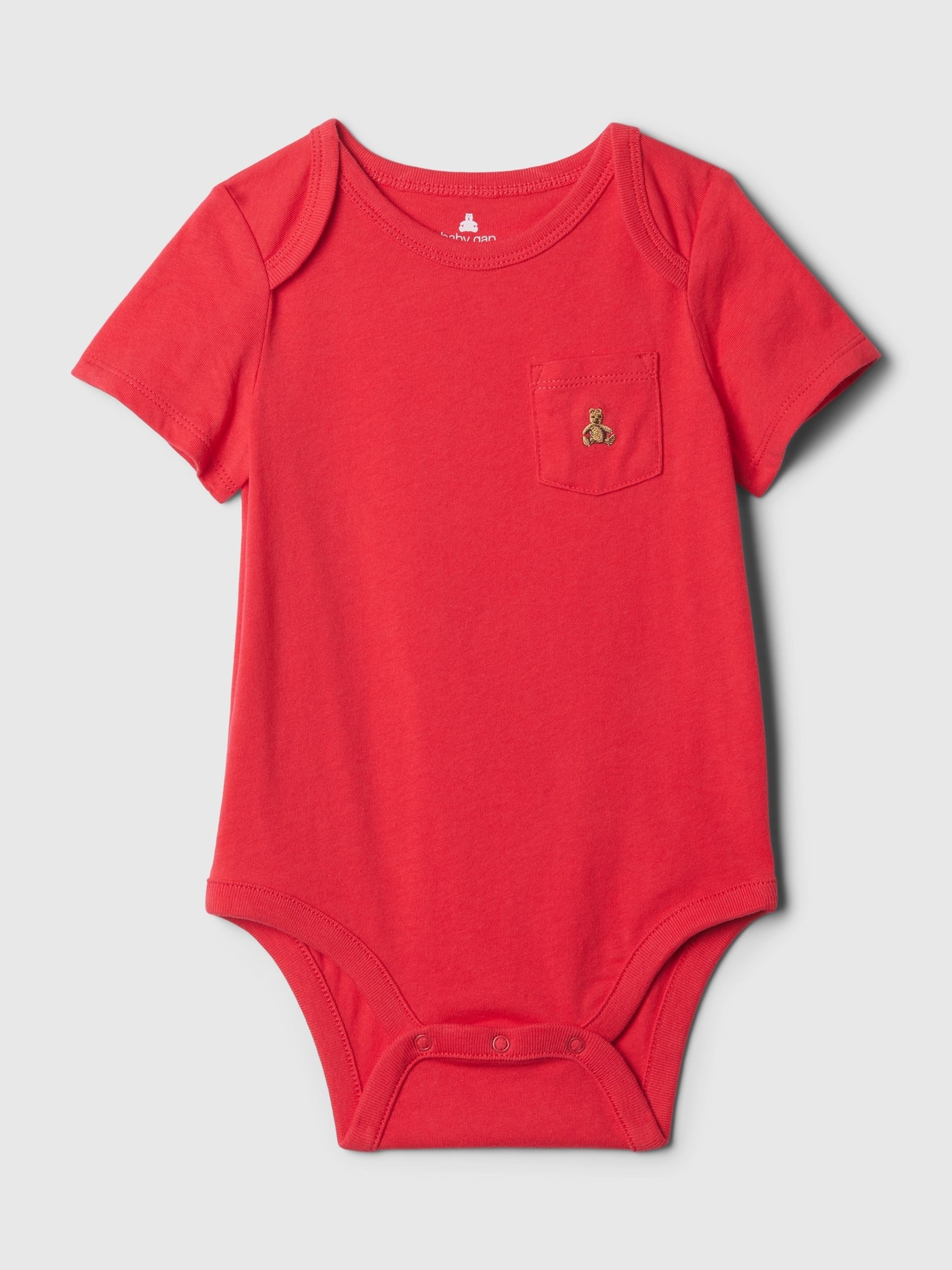 Red Cotton Brannan Bear Pocket Baby Bodysuit (Newborn-24mths) - Image 1 of 2