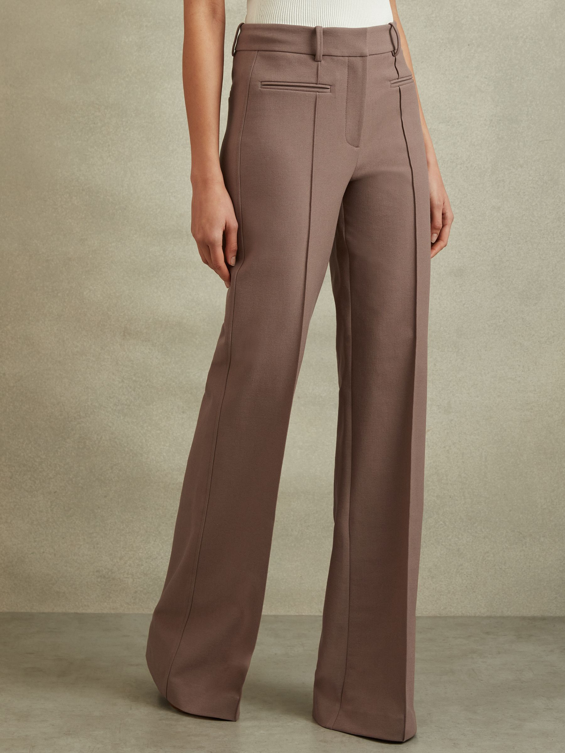 Petite High Rise Flared Trousers in Mink Neutral - Image 1 of 6