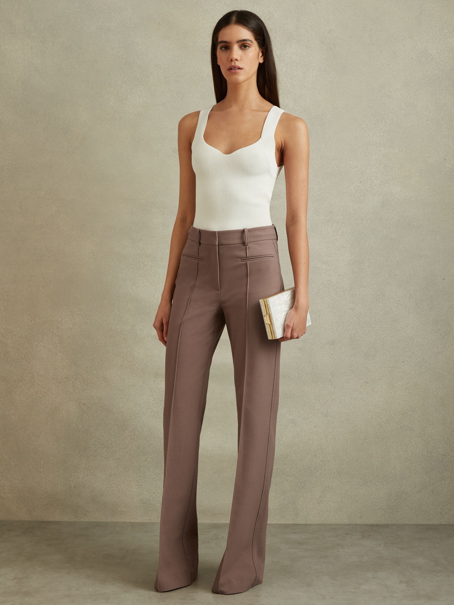 Petite High Rise Flared Trousers in Mink Neutral - image 3