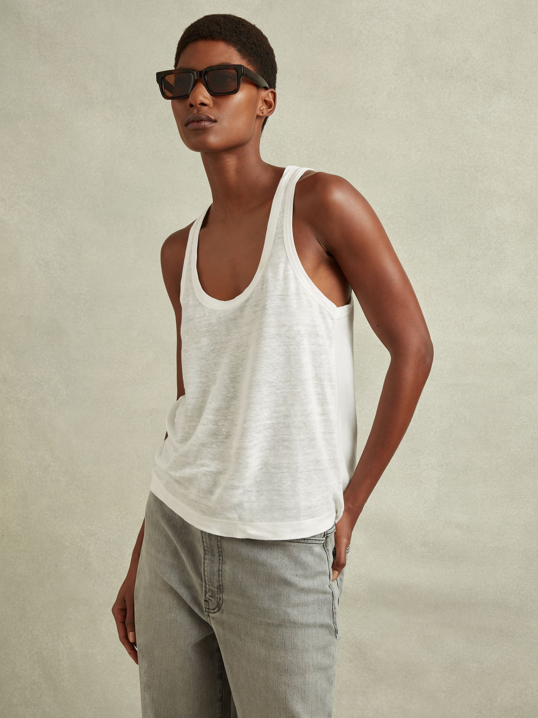 Scoop Neck Vest in White - Image 3 of 6