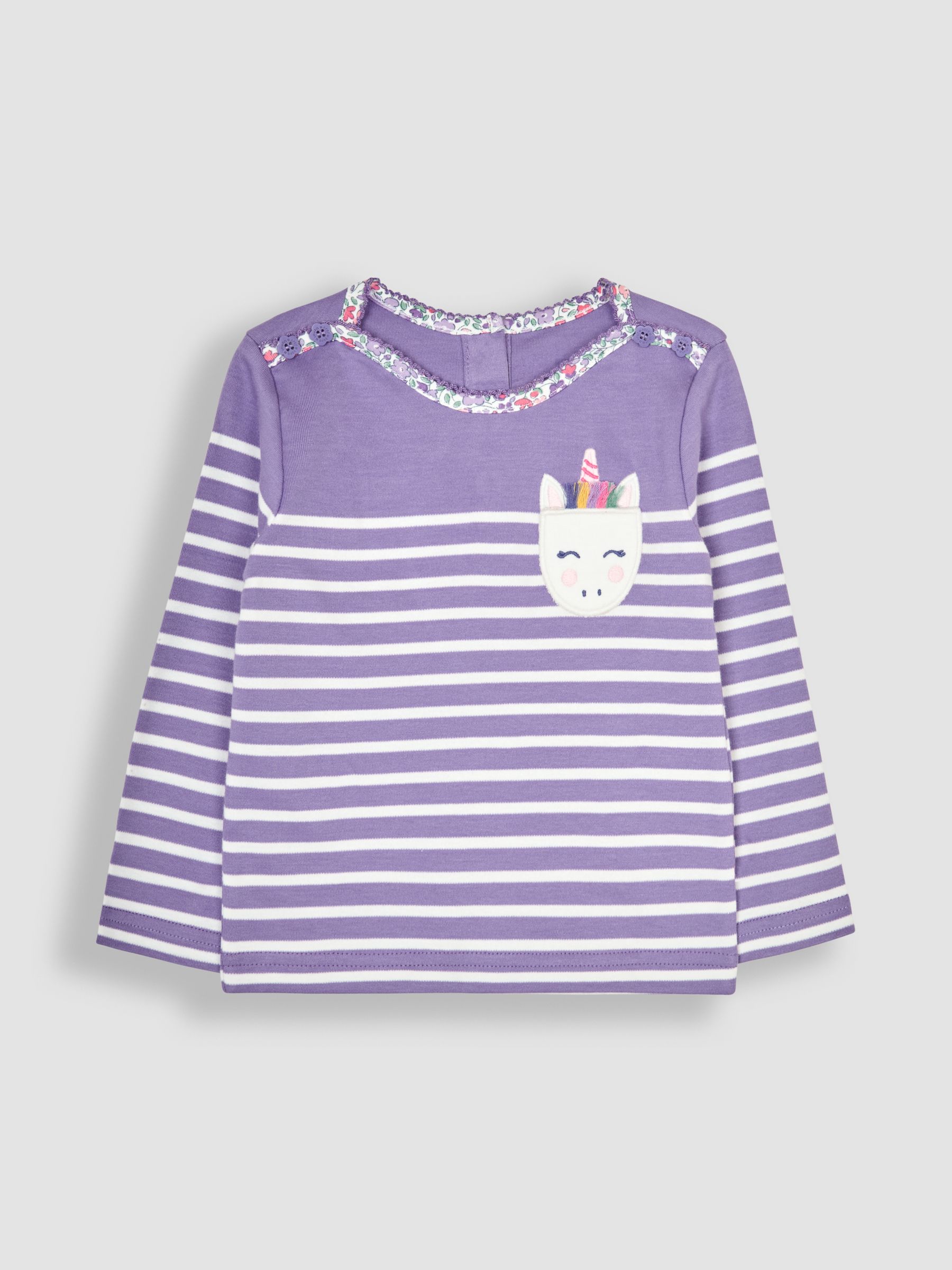 Lilac Purple Unicorn Cotton Long Sleeve Pocket Breton Top - Image 1 of 3