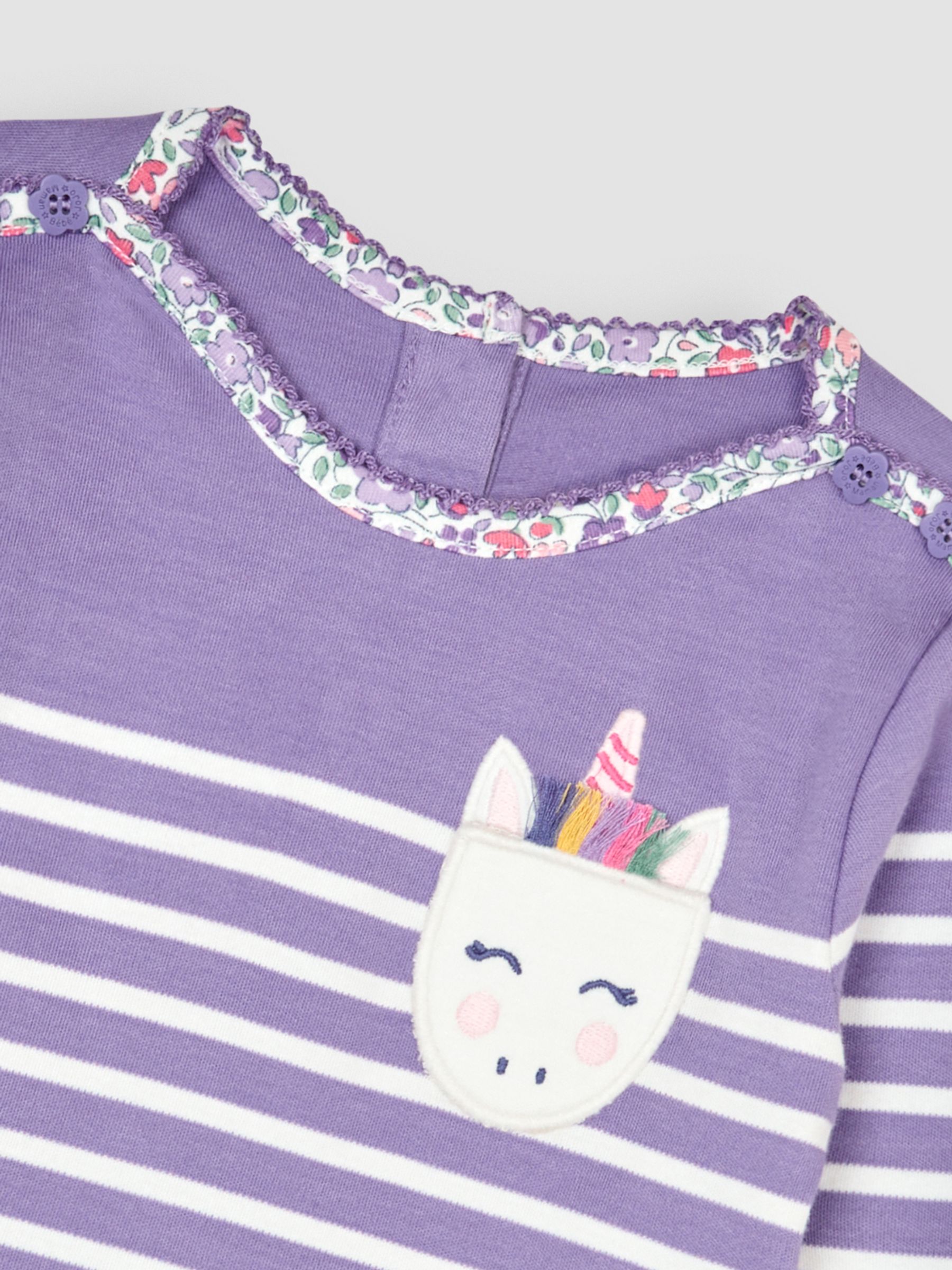 Lilac Purple Unicorn Cotton Long Sleeve Pocket Breton Top - Image 3 of 3