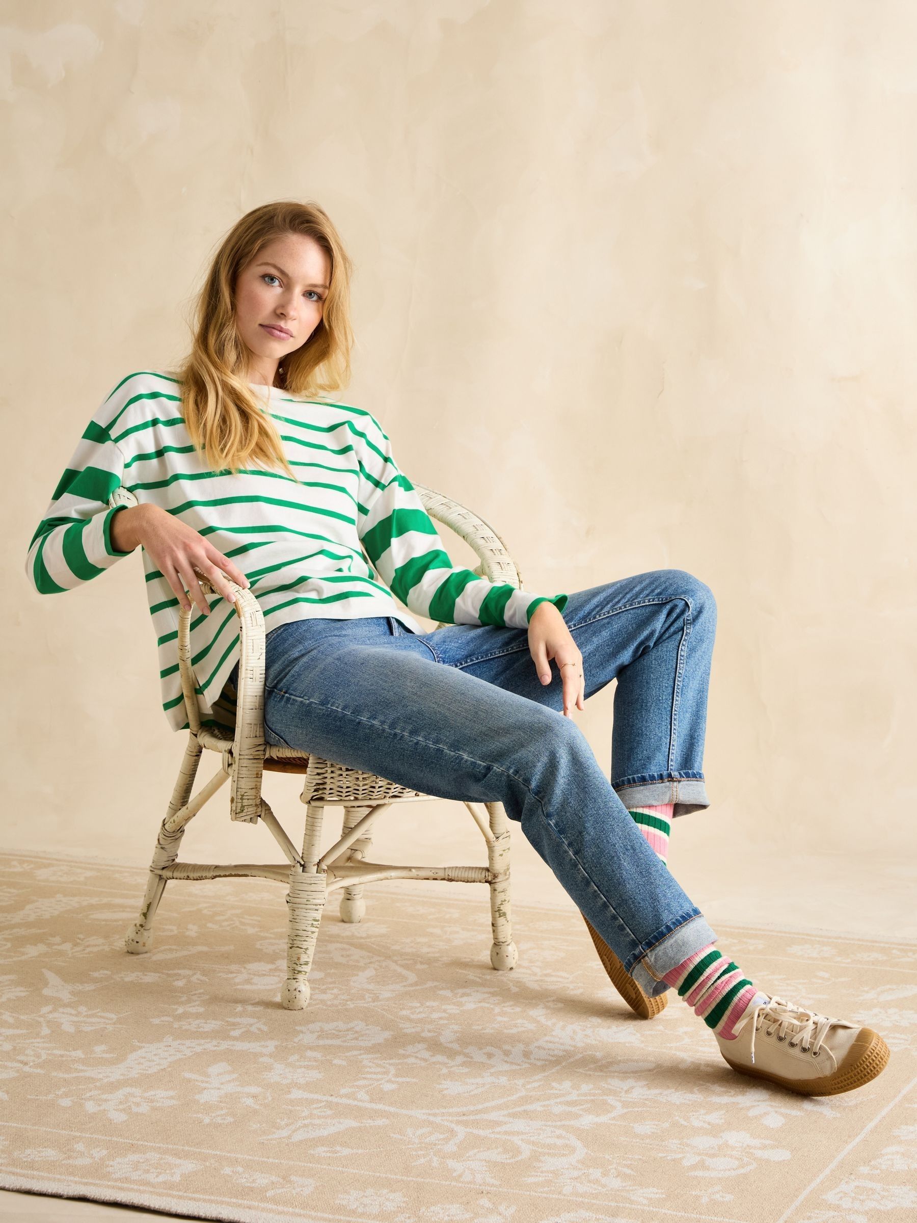 Ellie Green/White Long Sleeve Jersey Top - Image 5 of 8