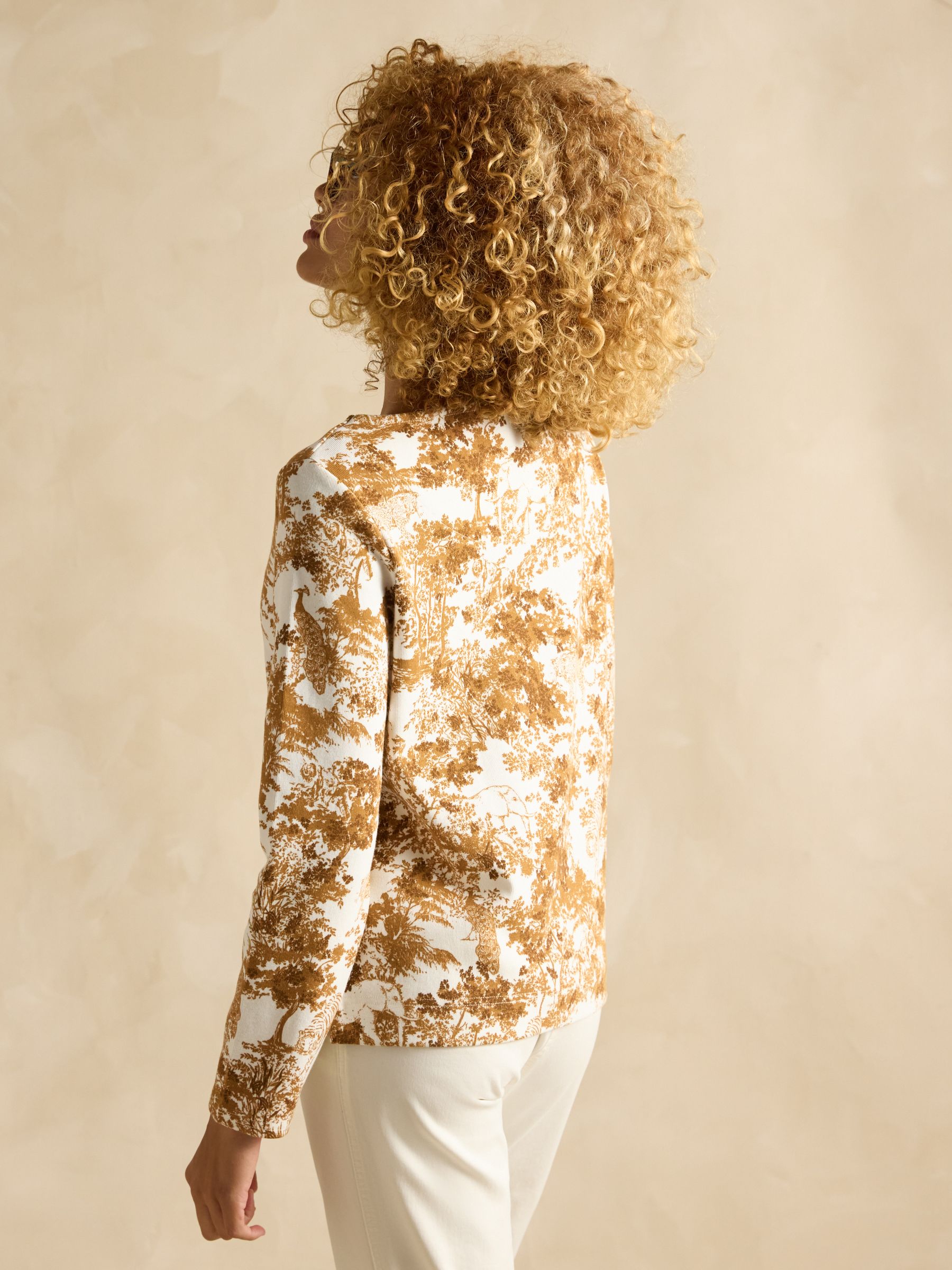 Harbour Tan & Cream Toile Boat Neck Printed Top - Image 2 of 7