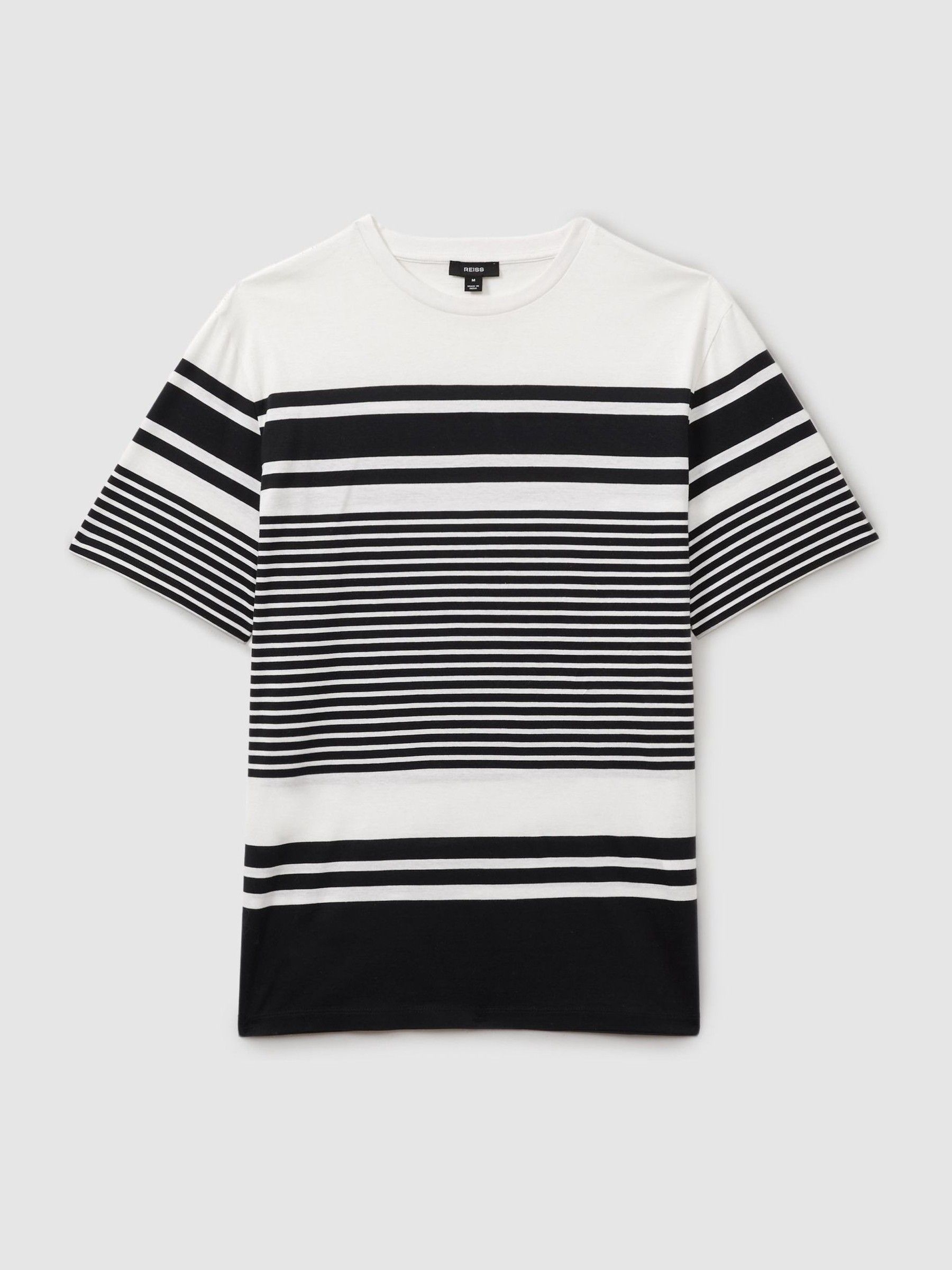 Mercerised Cotton Striped Crew Neck T-Shirt in White/Navy - Image 2 of 6