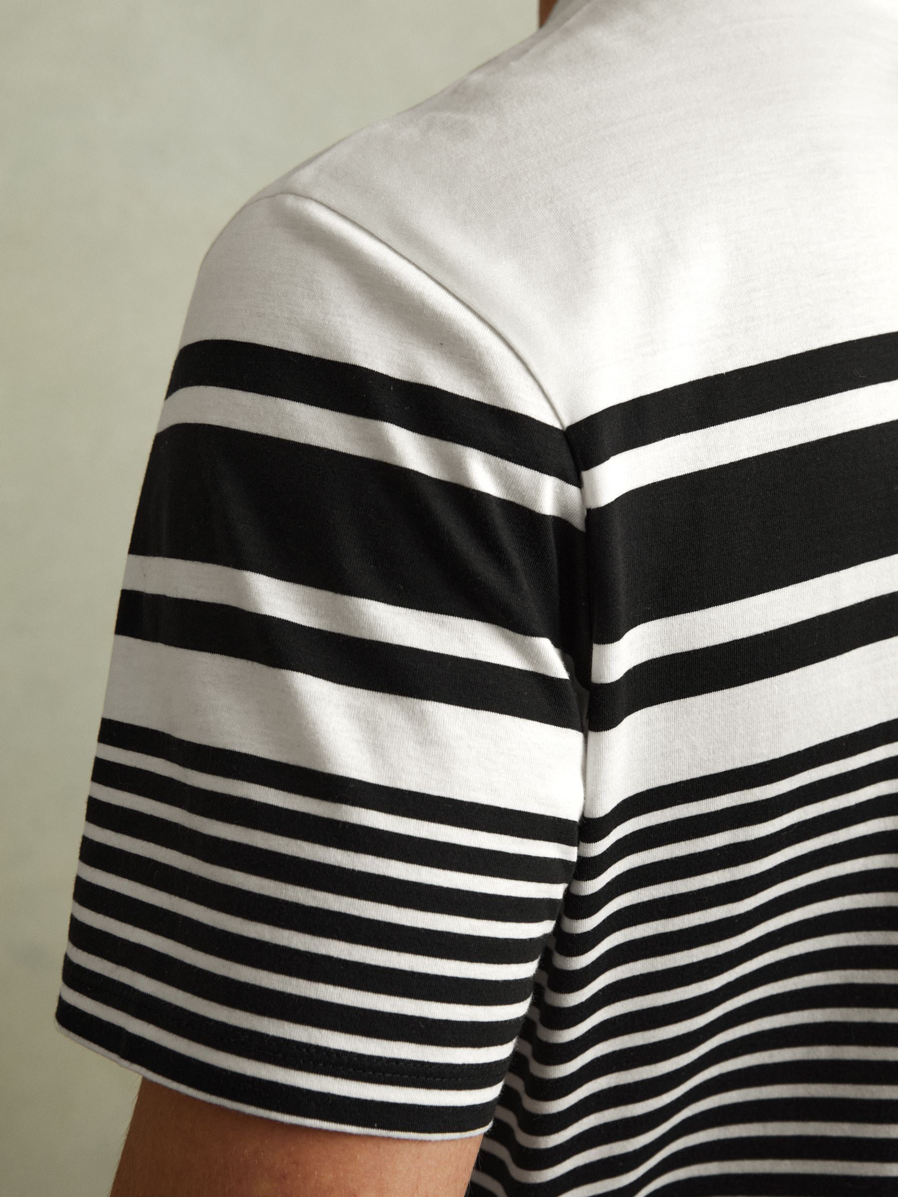 Mercerised Cotton Striped Crew Neck T-Shirt in White/Navy - Image 4 of 6