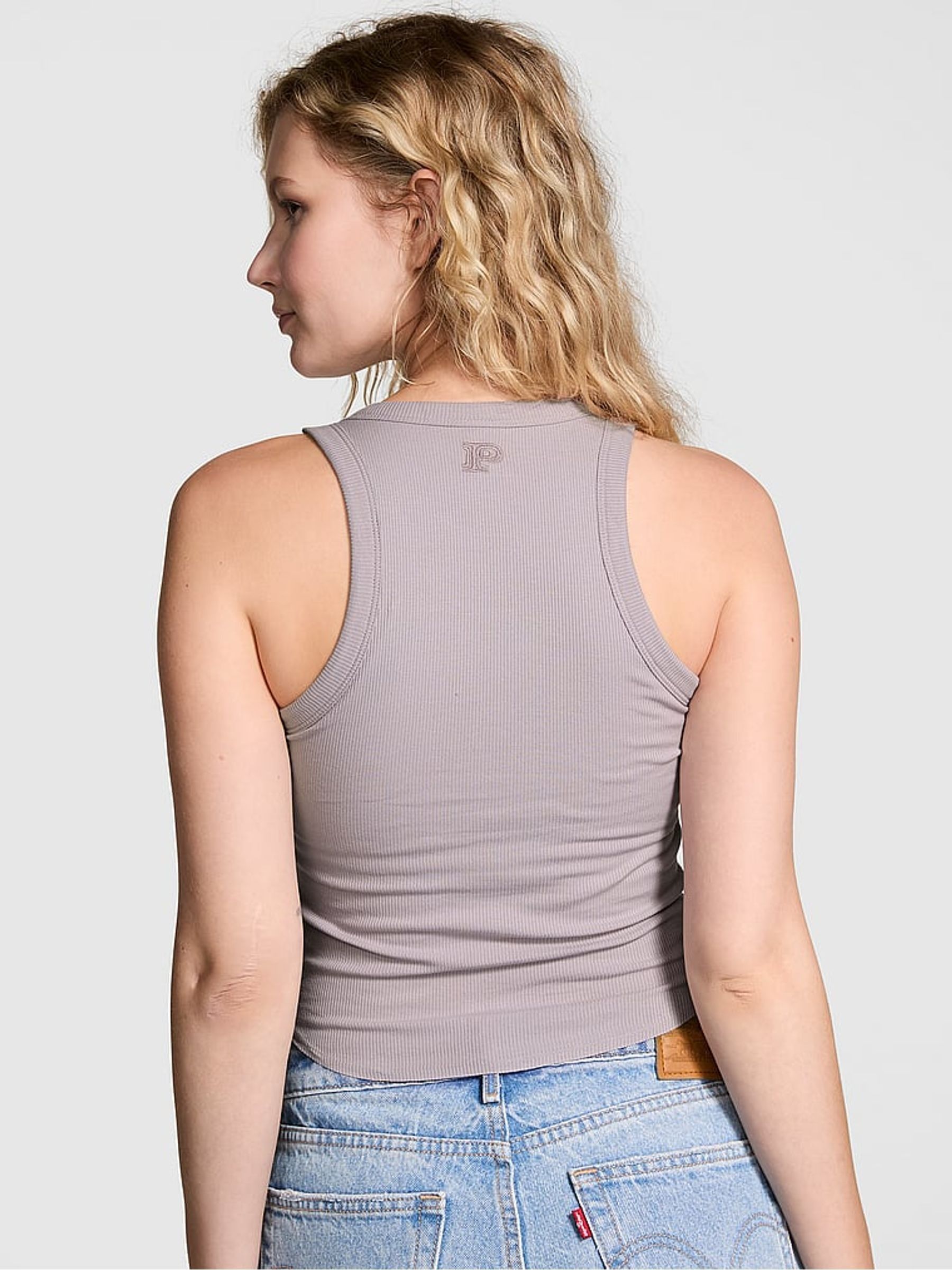 Dusty Purple High Neck Shrunken Rib Tank Top - Image 2 of 3