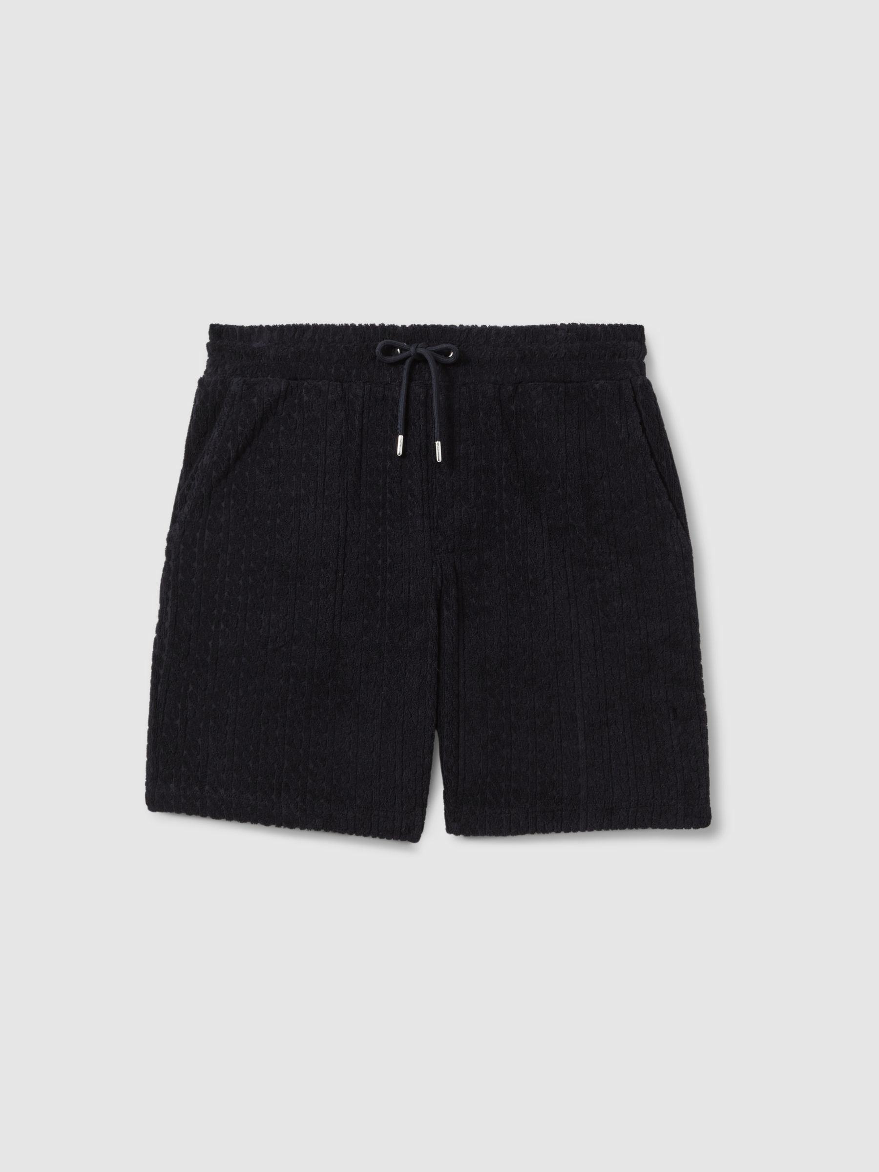 Towelling Drawstring Shorts in Navy - Image 2 of 6