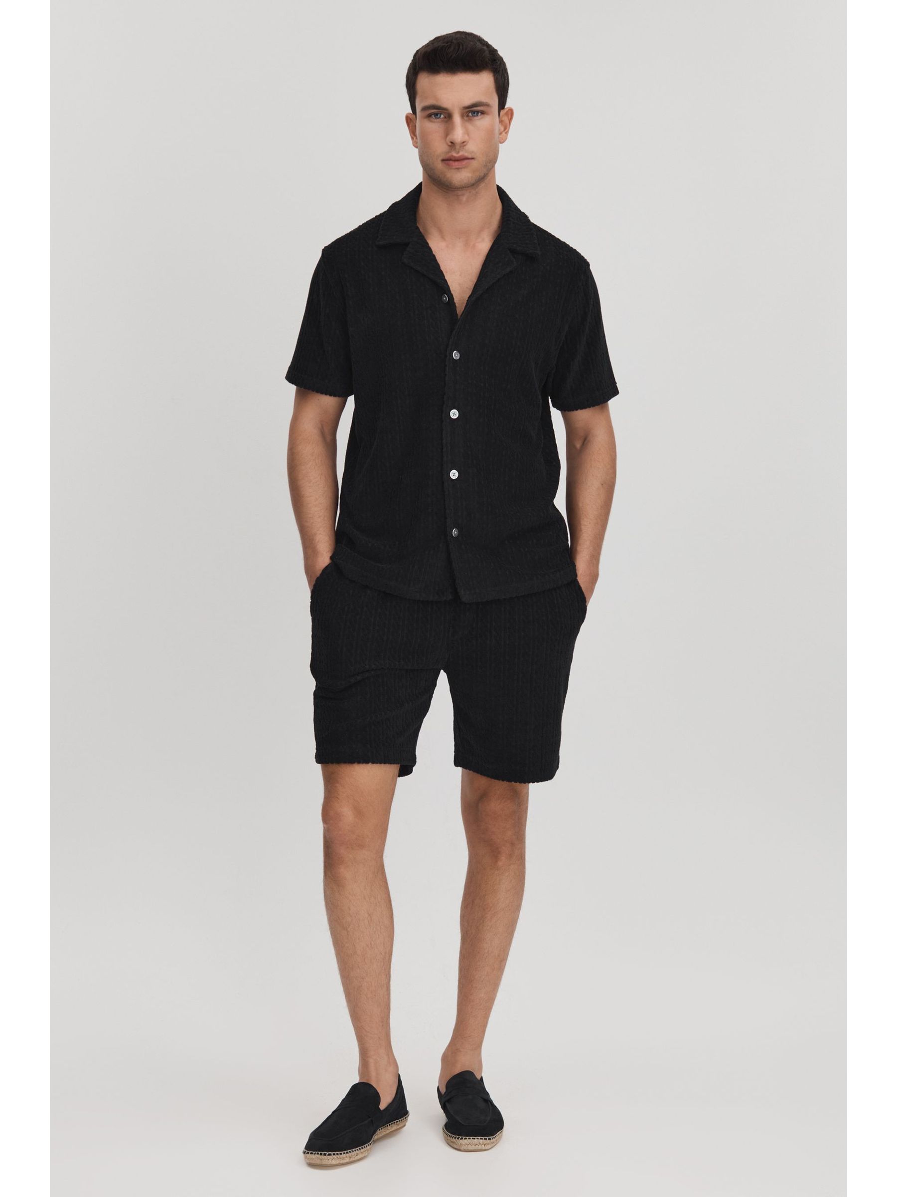Towelling Drawstring Shorts in Navy - Image 3 of 6