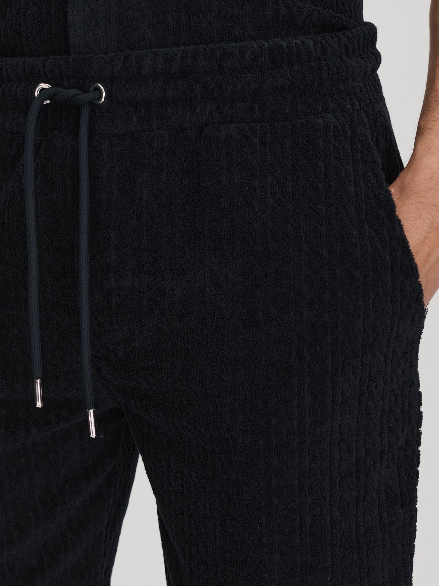 Towelling Drawstring Shorts in Navy - Image 4 of 6